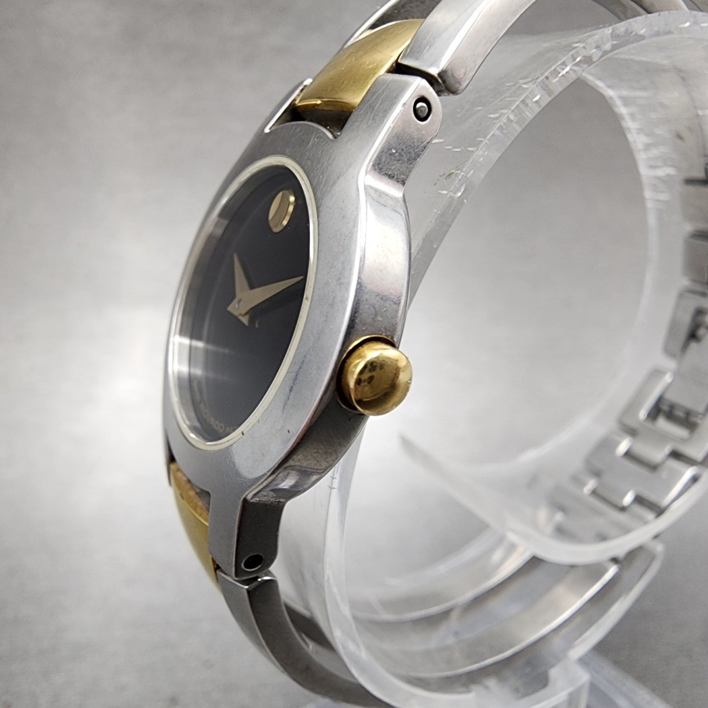 Movado Amorosa Watch Women 24mm Black Dial Two Tone Round 81 E4 1842 New Battery