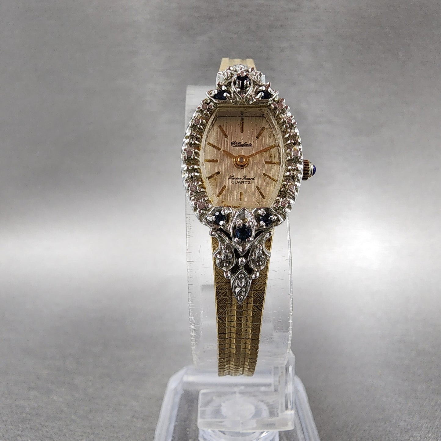 Lucien Piccard Dufonte Watch Women 16mm Champagne Dial Gold Tone Sapphire Bezel