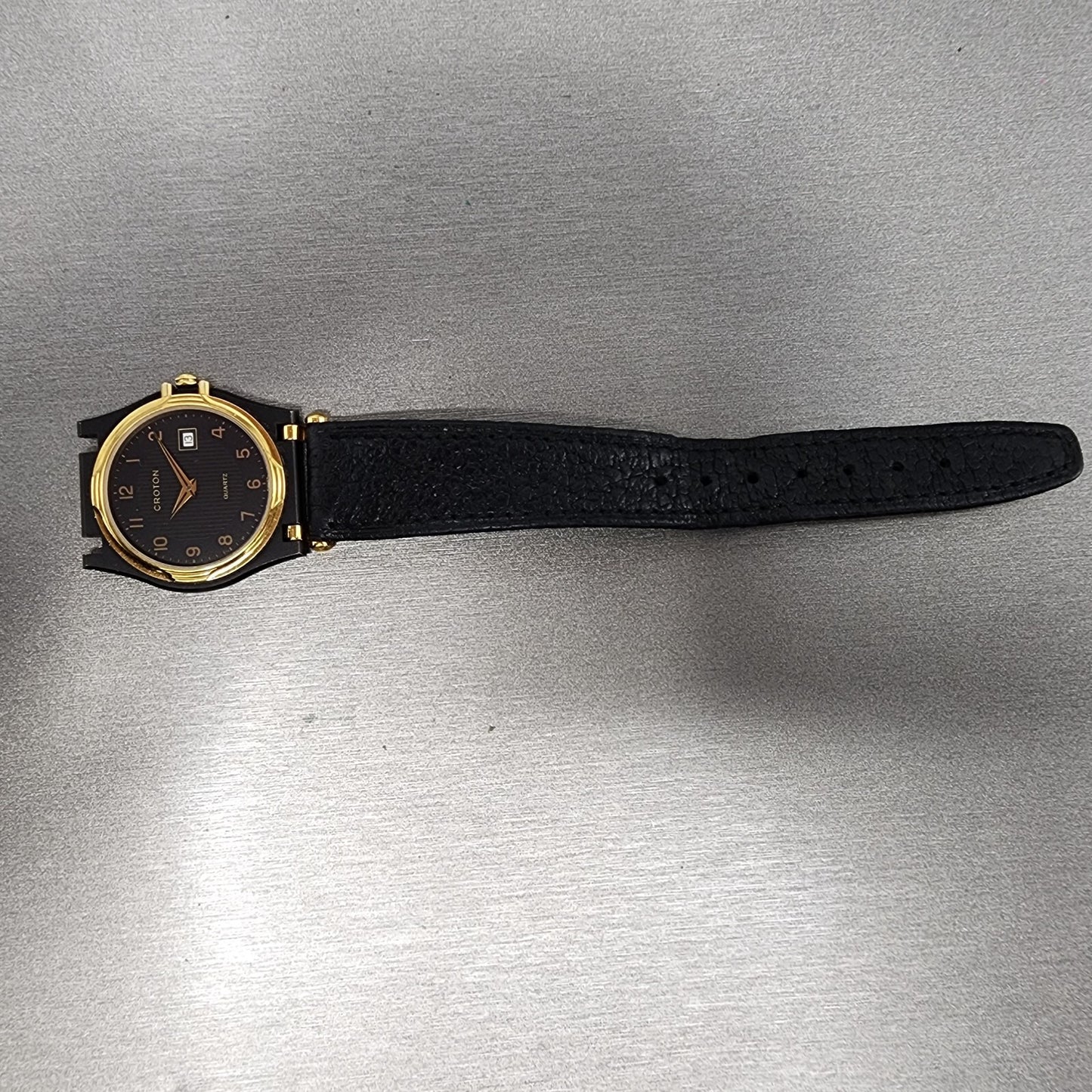 NOS Croton Watch Women 30mm Black Dial Black Tone Date Round New Battery