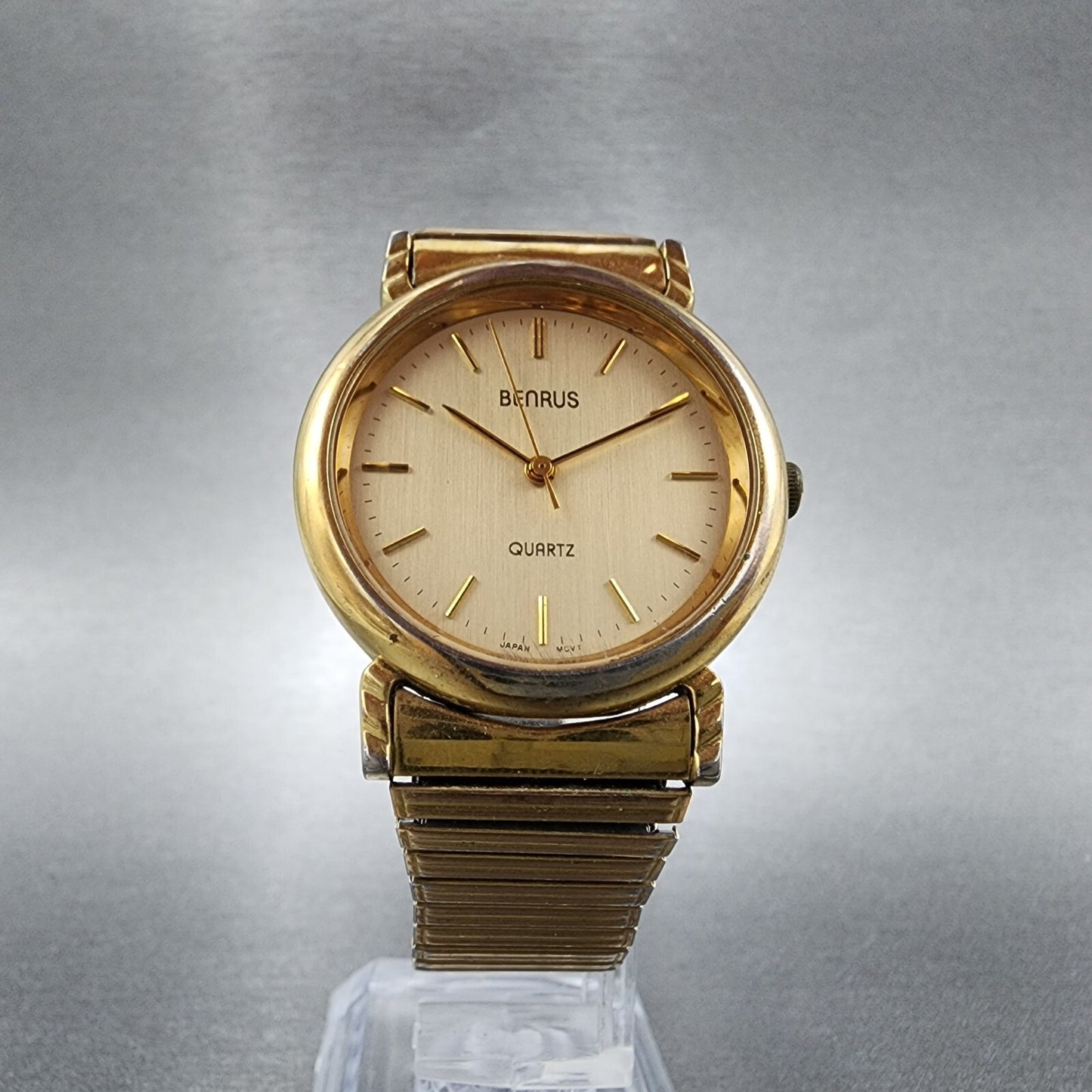 VTG Benrus Watch Men 32mm Champagne Dial Gold Tone Round New Battery