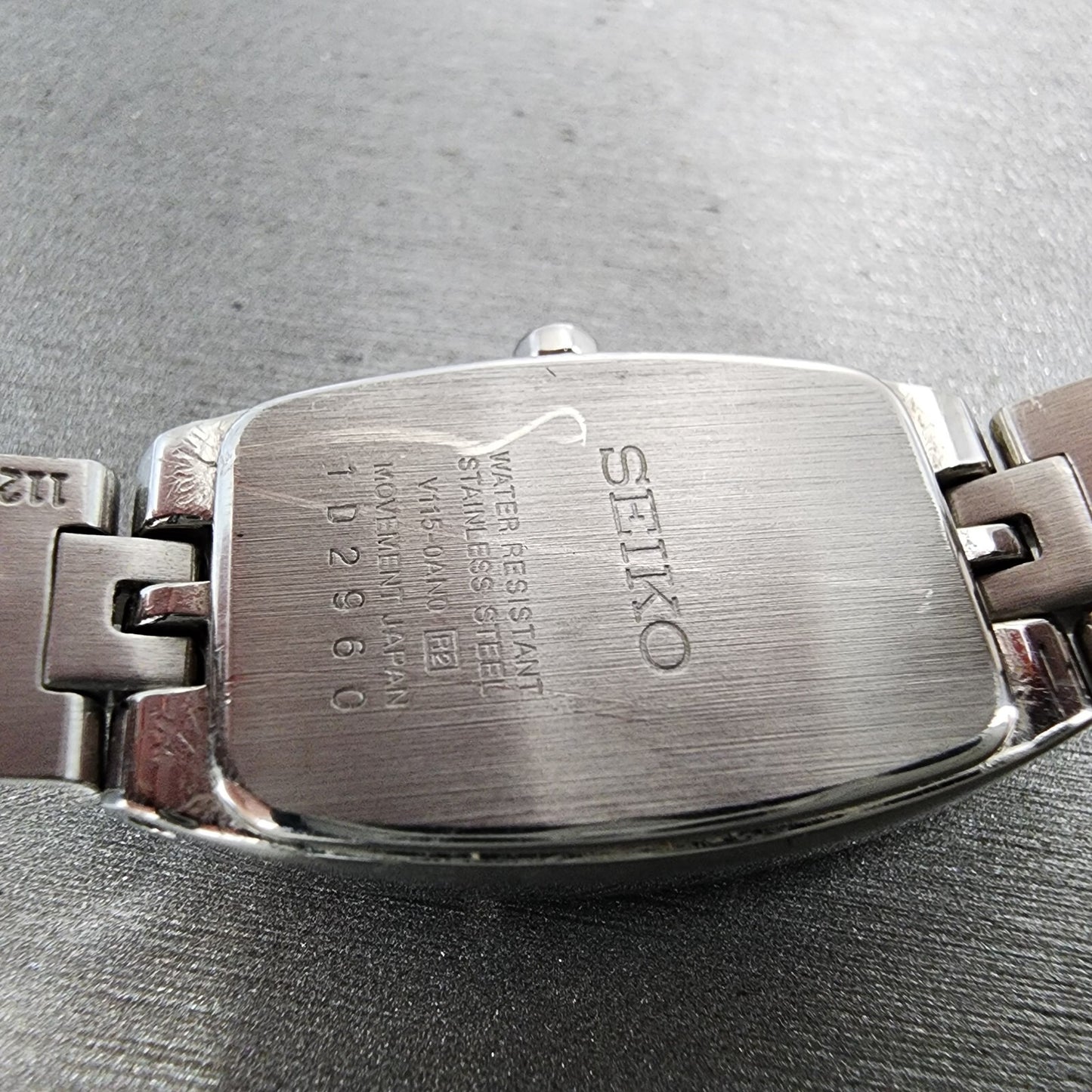 Seiko Solar Tank Watch Women 18mm Black Dial Silver Tone V115-0an0 Runs