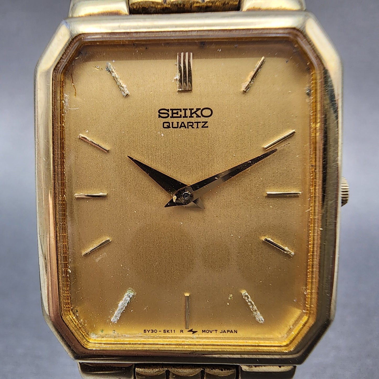 Seiko Tank Watch Men 26mm Gold Dial Gold Tone Octagon 5Y30-5K09 New Battery