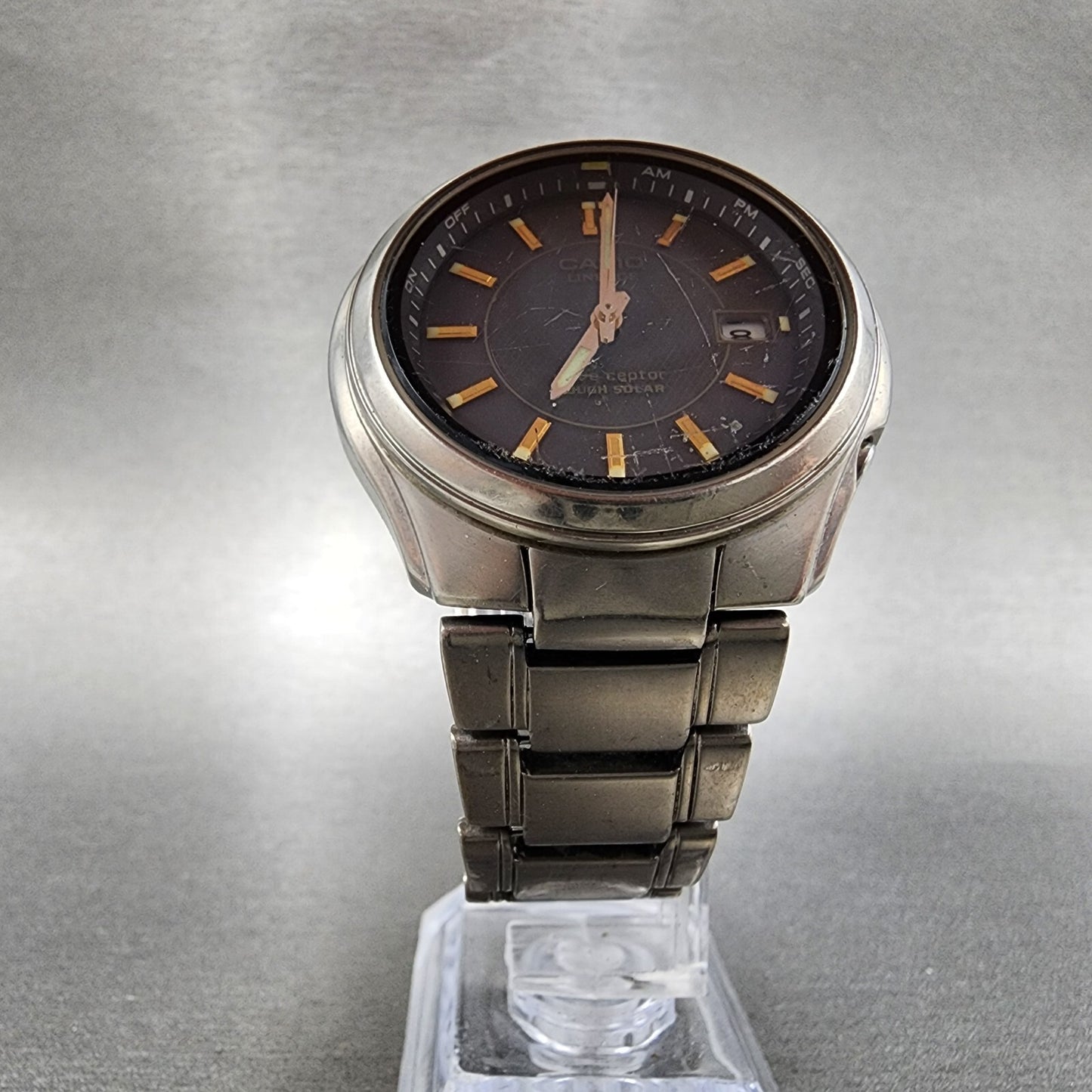 Casio Lineage Watch Men 40mm Gray Dial Tiatainum Tone Date Solar LIW-110t Runs