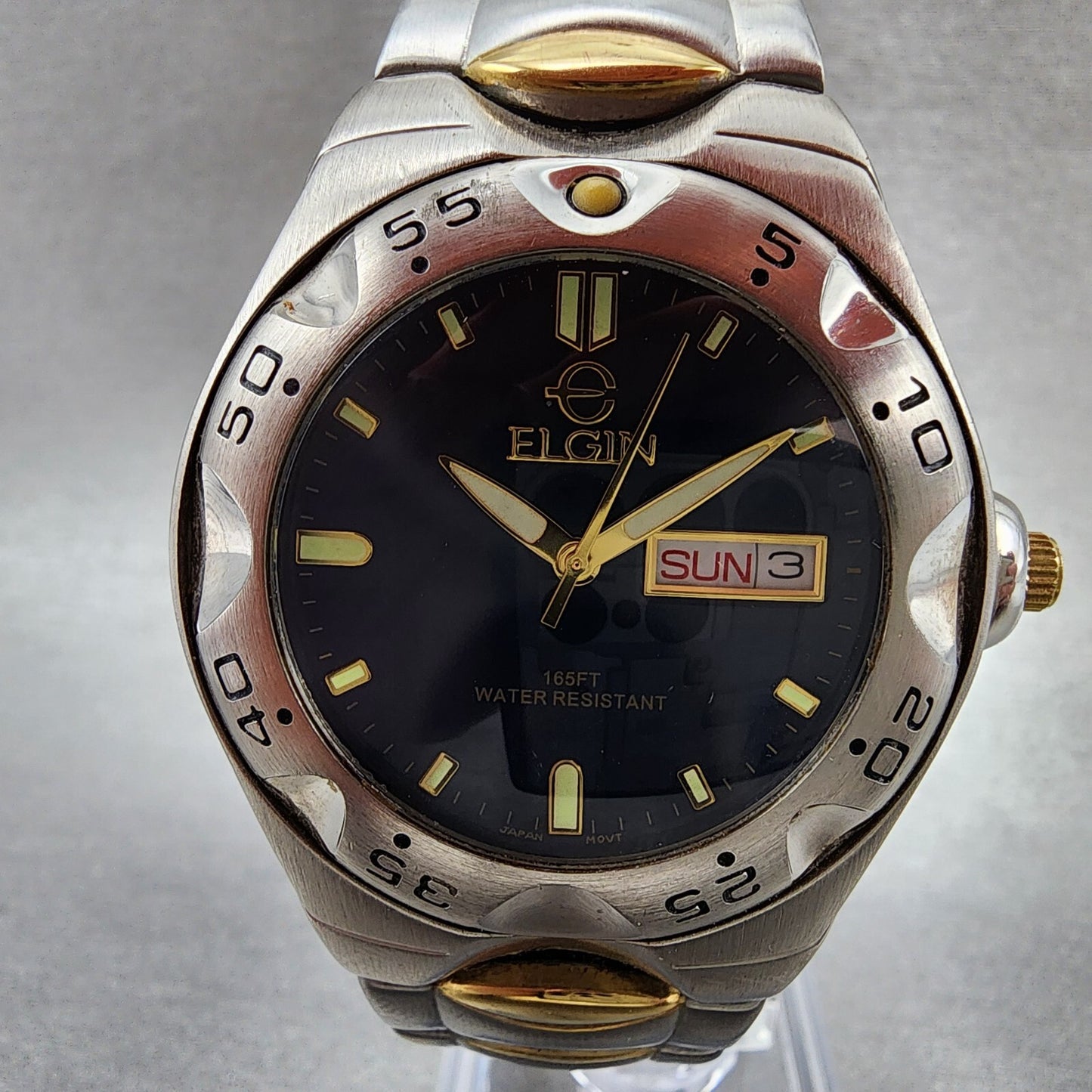Elgin Watch Men 39mm Blue Dial Two Tone Daydate Round 2105 FC 775 New Battery