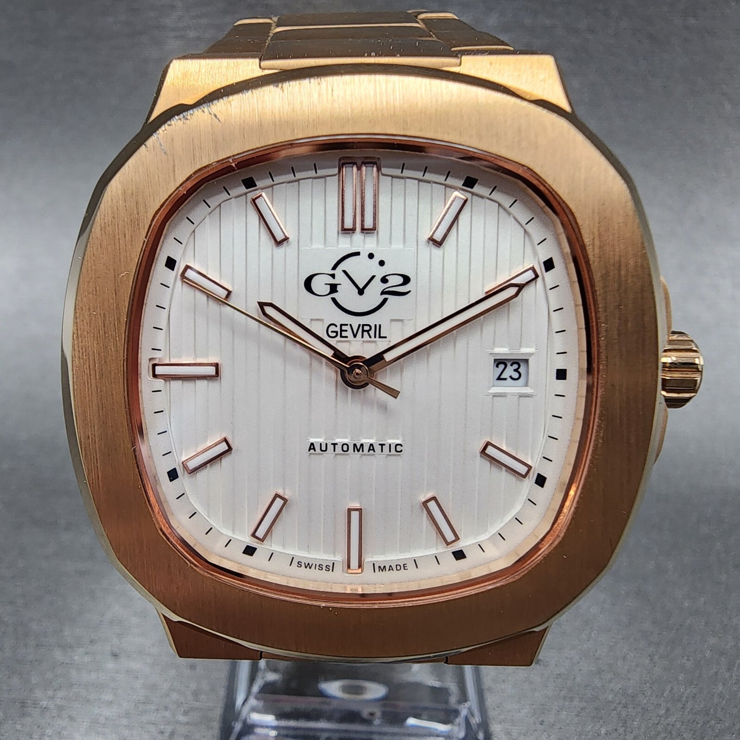 Gevril GV2 Potente Watch Men 39mm White Dial Rose Gold Tone Date Automatic 18102
