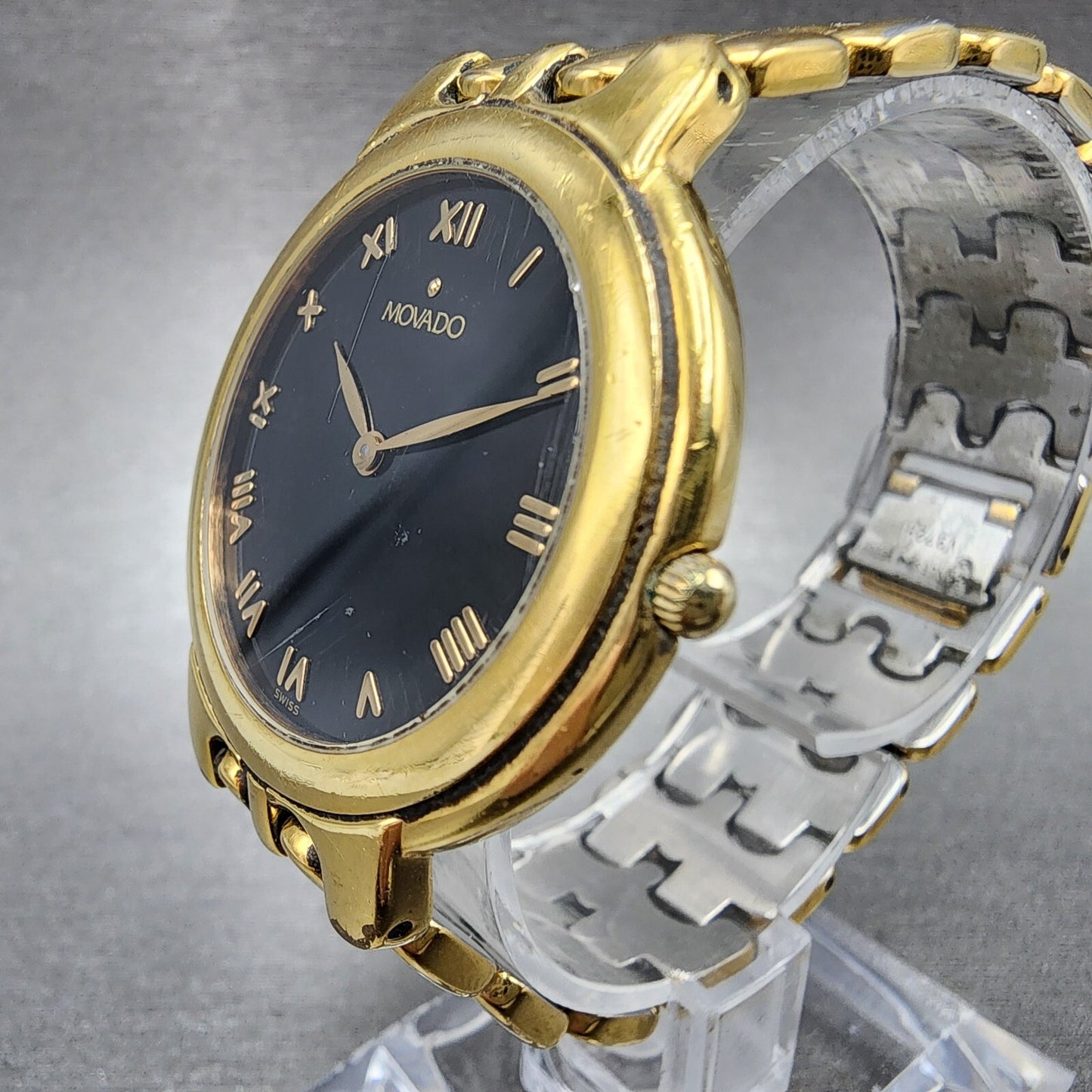 Movado Watch Men 35mm Black Dial Gold Tone Round 87.A2.873 New Battery