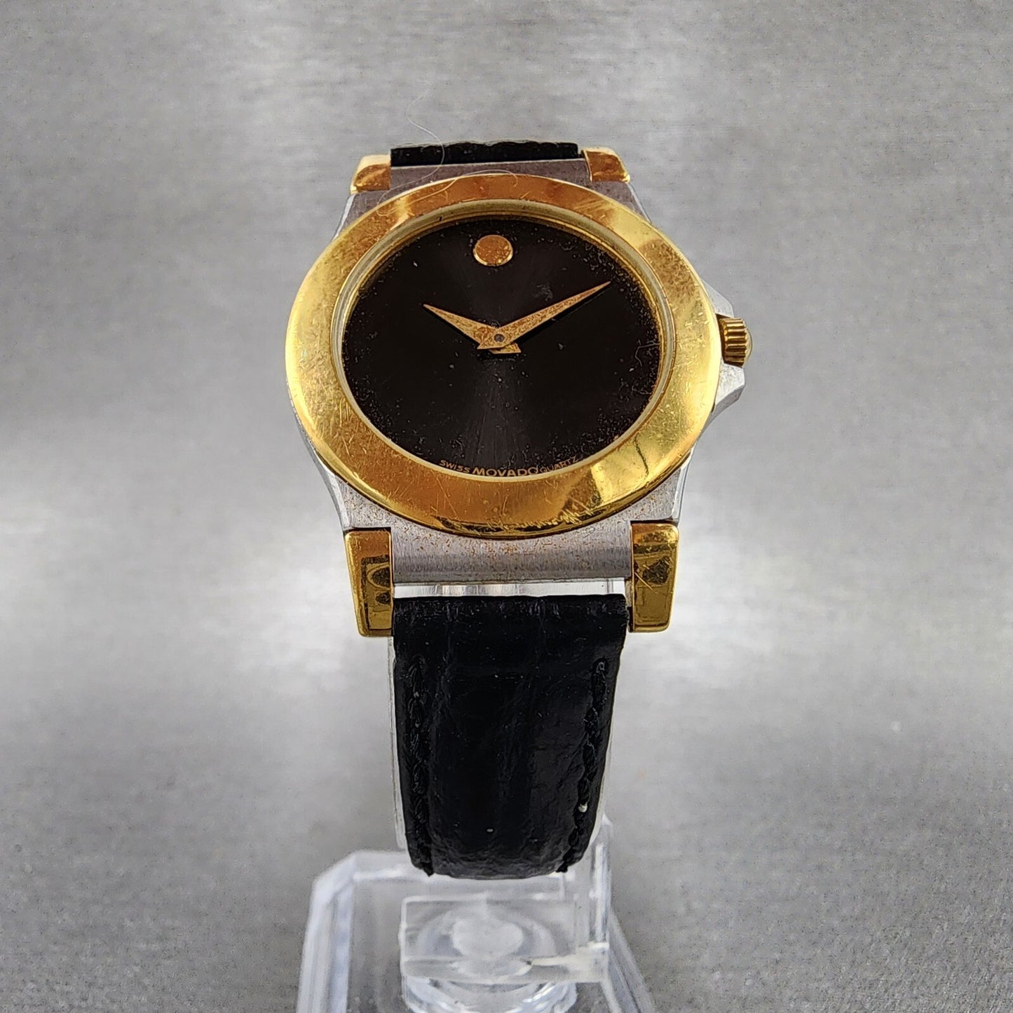 Movado Museum Watch Women 28mm Black Dial Two Tone Round NO Crystal New Battery