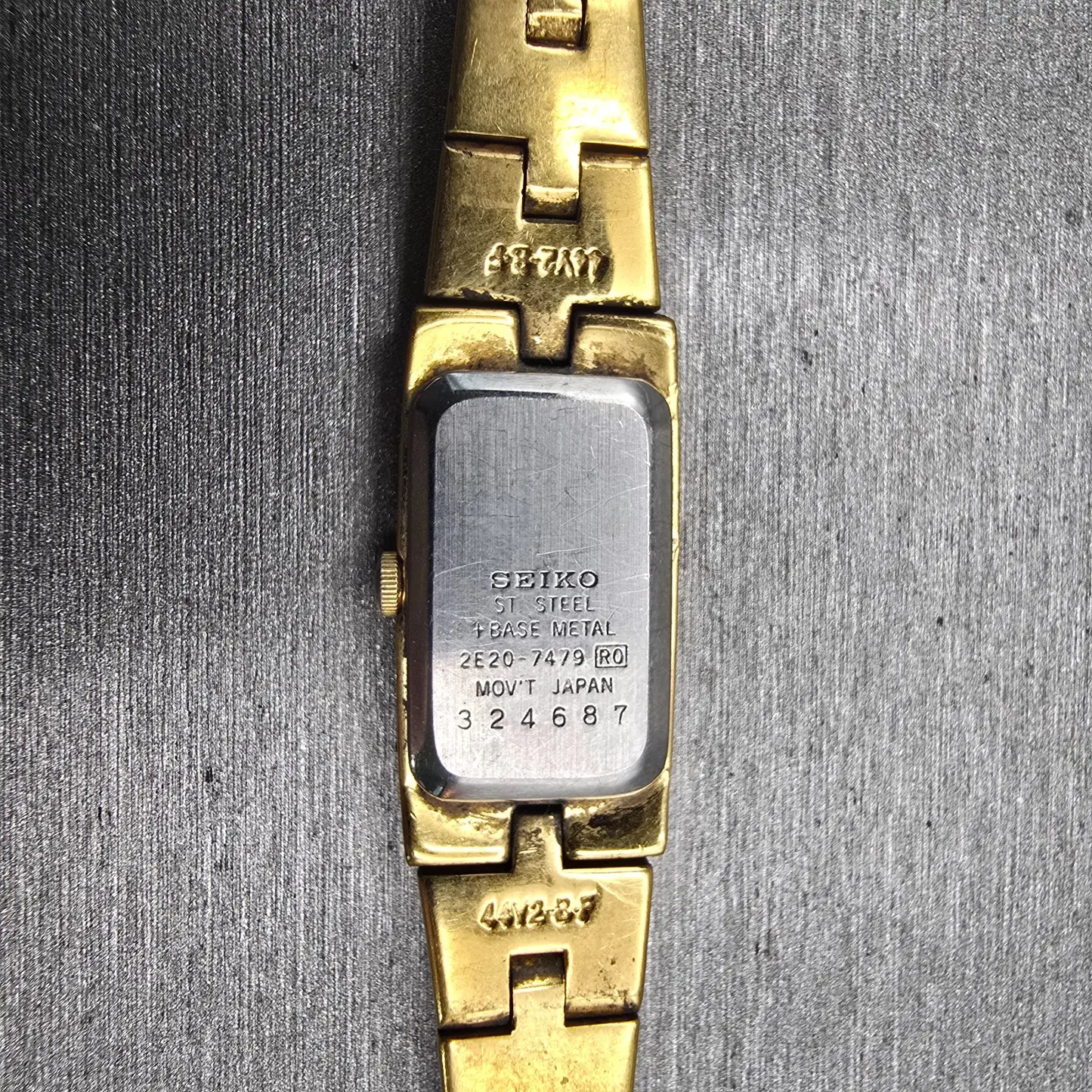Seiko Watch Women 13mm Black Dial Gold Tone Rectangle 2E20-7479 New Battery VTG10