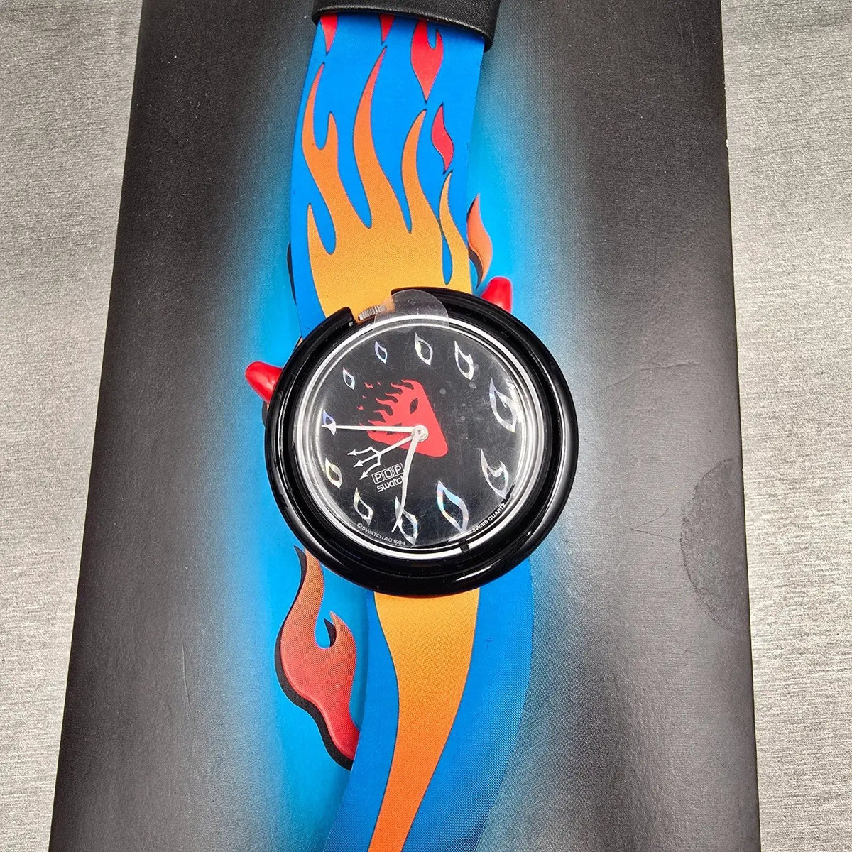 Swatch Pop Hot Stuff Watch Men 40mm Black Dial Black PMB103 New Battery NOS CH17
