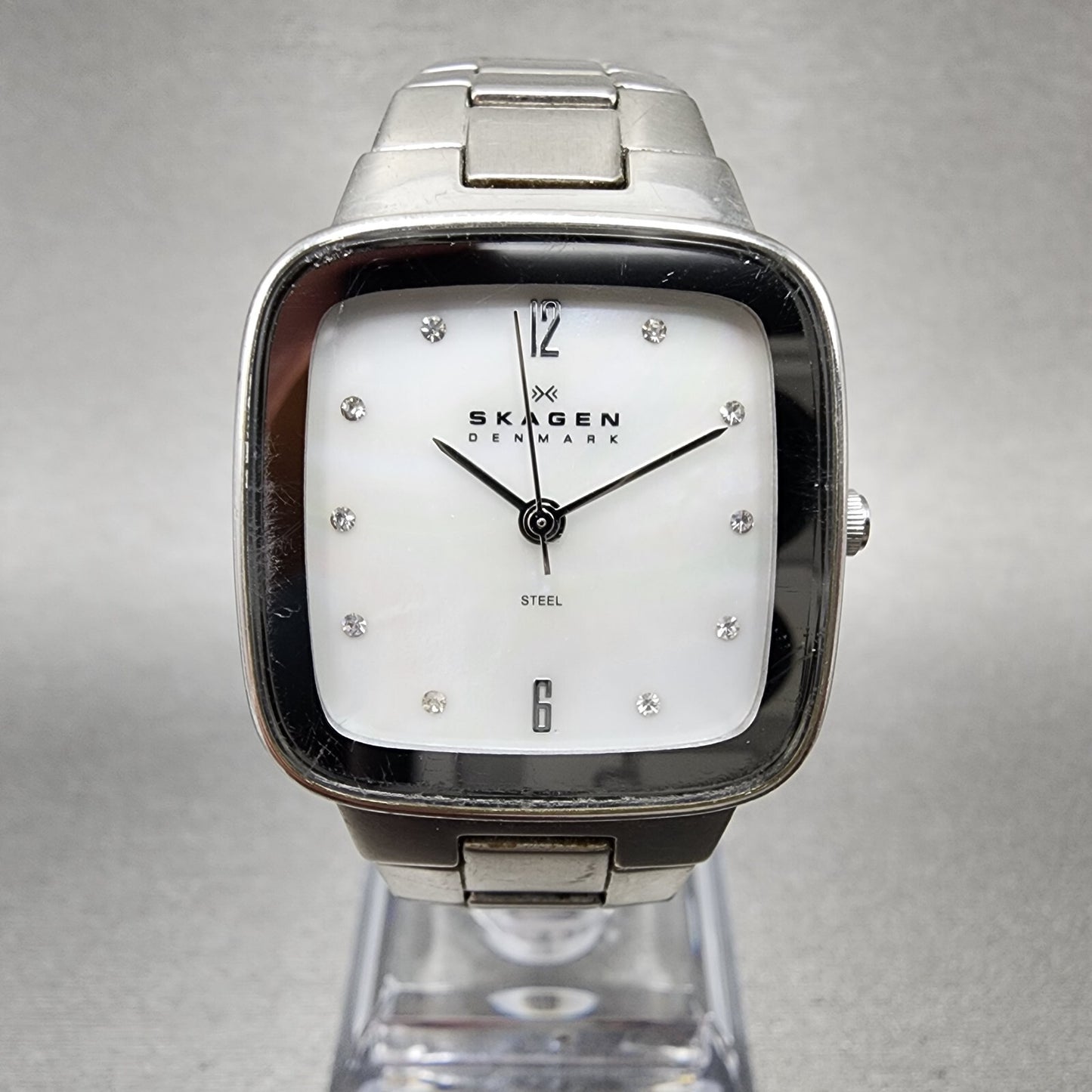 Skagen Steel Watch Women 26mm MOP Dial Silver Tone Rectangle 658SSSX New Batt
