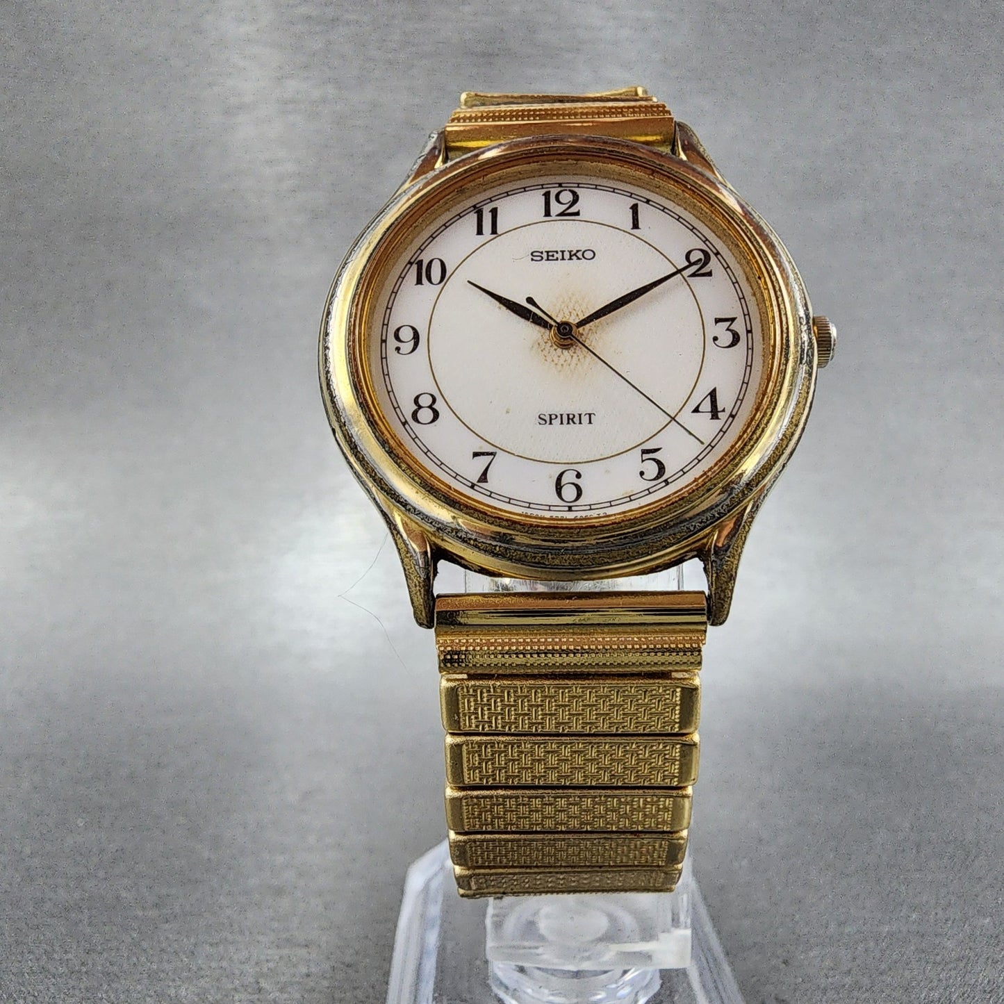 Seiko Spirit Watch Men 34mm White Dial Gold Tone 5s21-6a50 New Battery