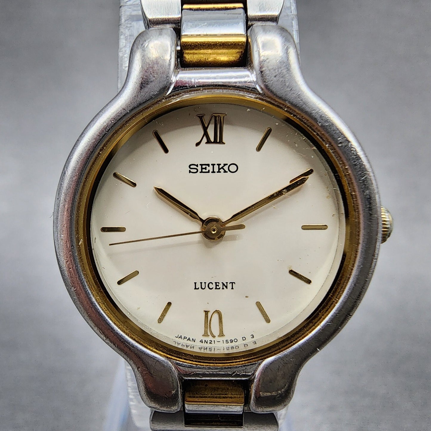 Seiko Lucent Watch Women 23mm White Dial Two Tone Round 4n21-0820 New Battery