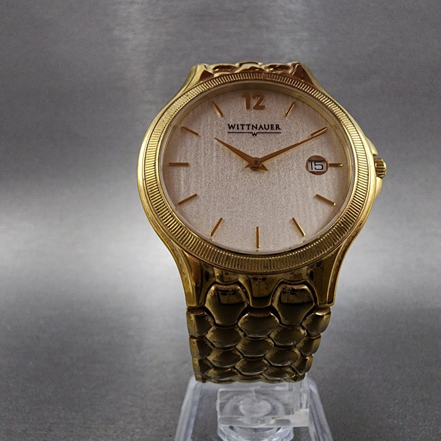 Wittnauer Watch Men 35mm White Dial Gold Tone Date Round 11B01 New Battery