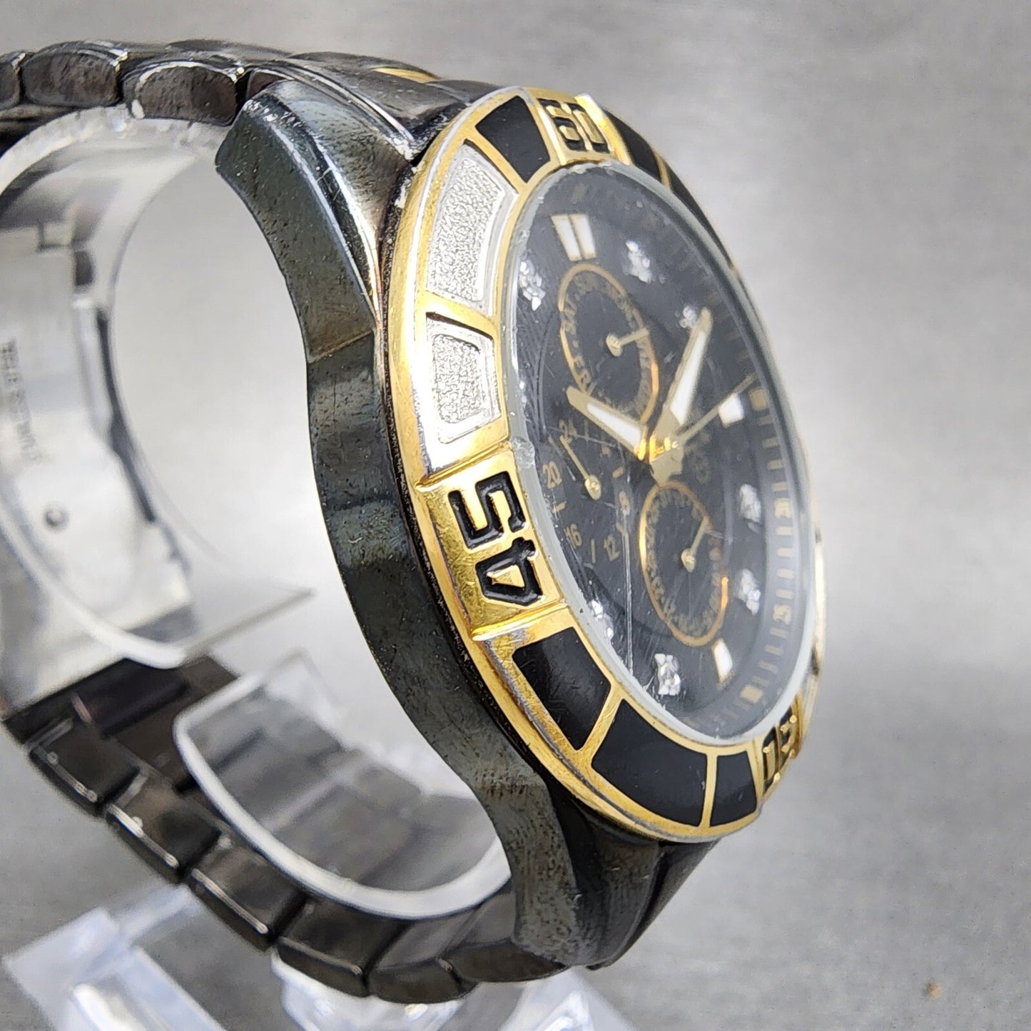 Bulova Marine Star Watch Men 42mm Black Dial Black Tone Daydate 98D002 New Batt