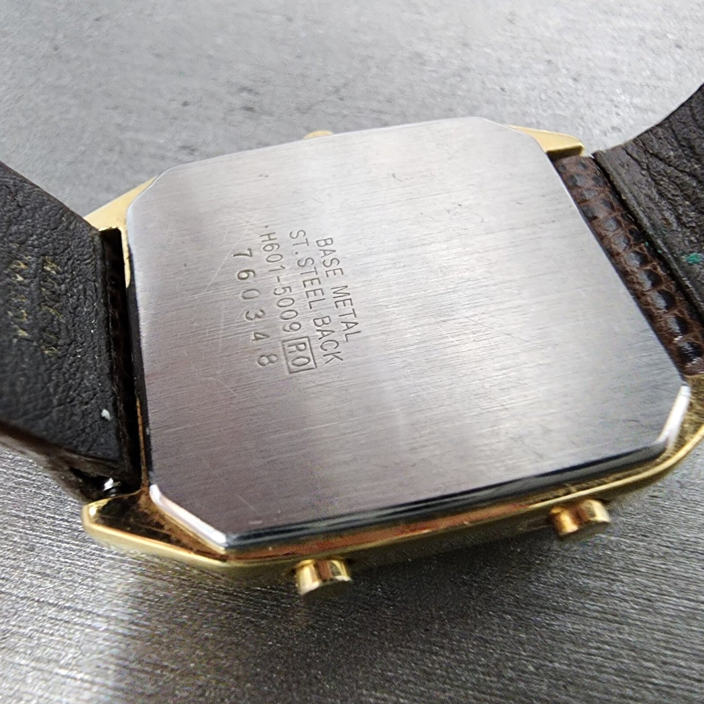 Seiko Analog Digital Watch Men 29mm Gold Dial Gold Tone Rectangle H601-5009 PART