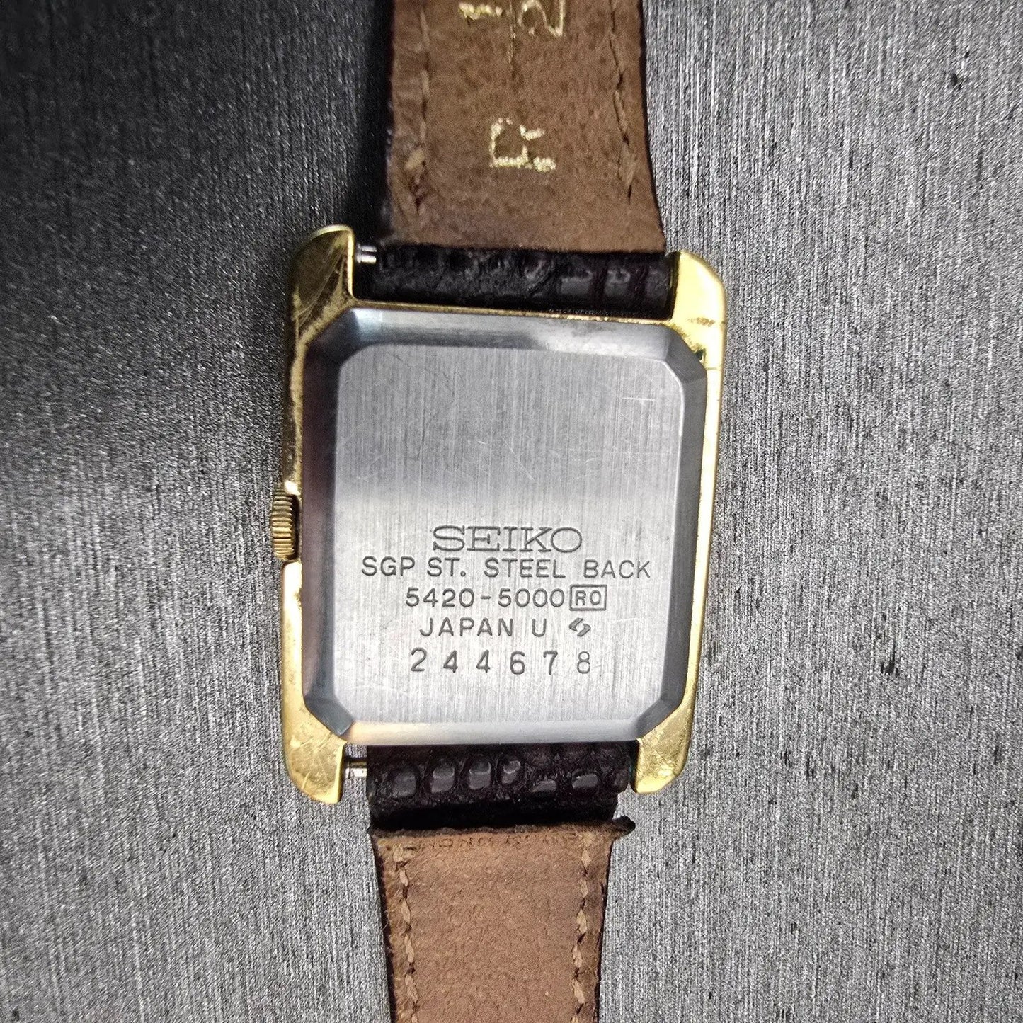 Seiko Watch Women 20mm Gold Dial Gold Tone Rectangle 5420-5000 New Battery VTG10