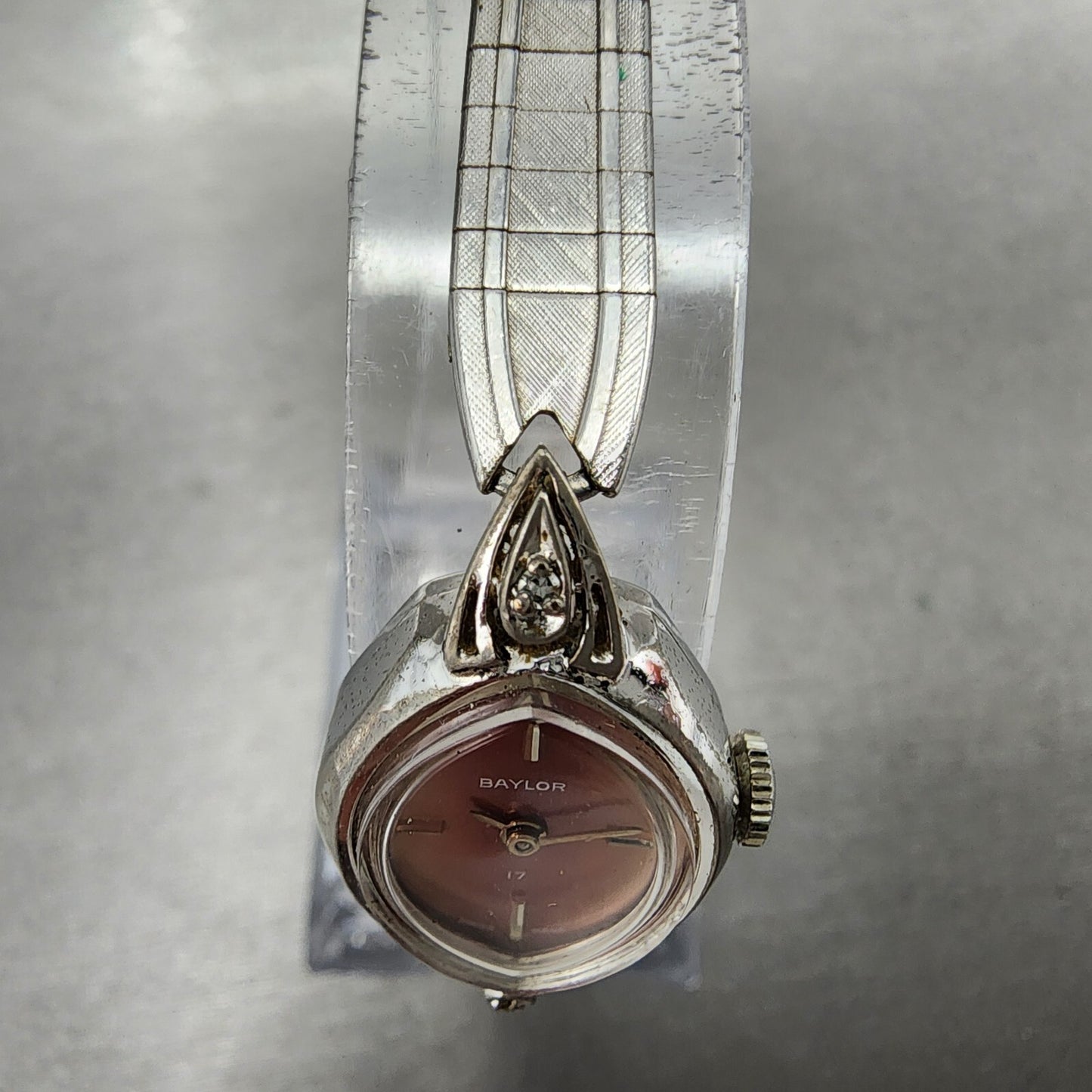 VTG Baylor Watch Women 17mm Pink Dial Silver Tone Oval Manual Wind Runs