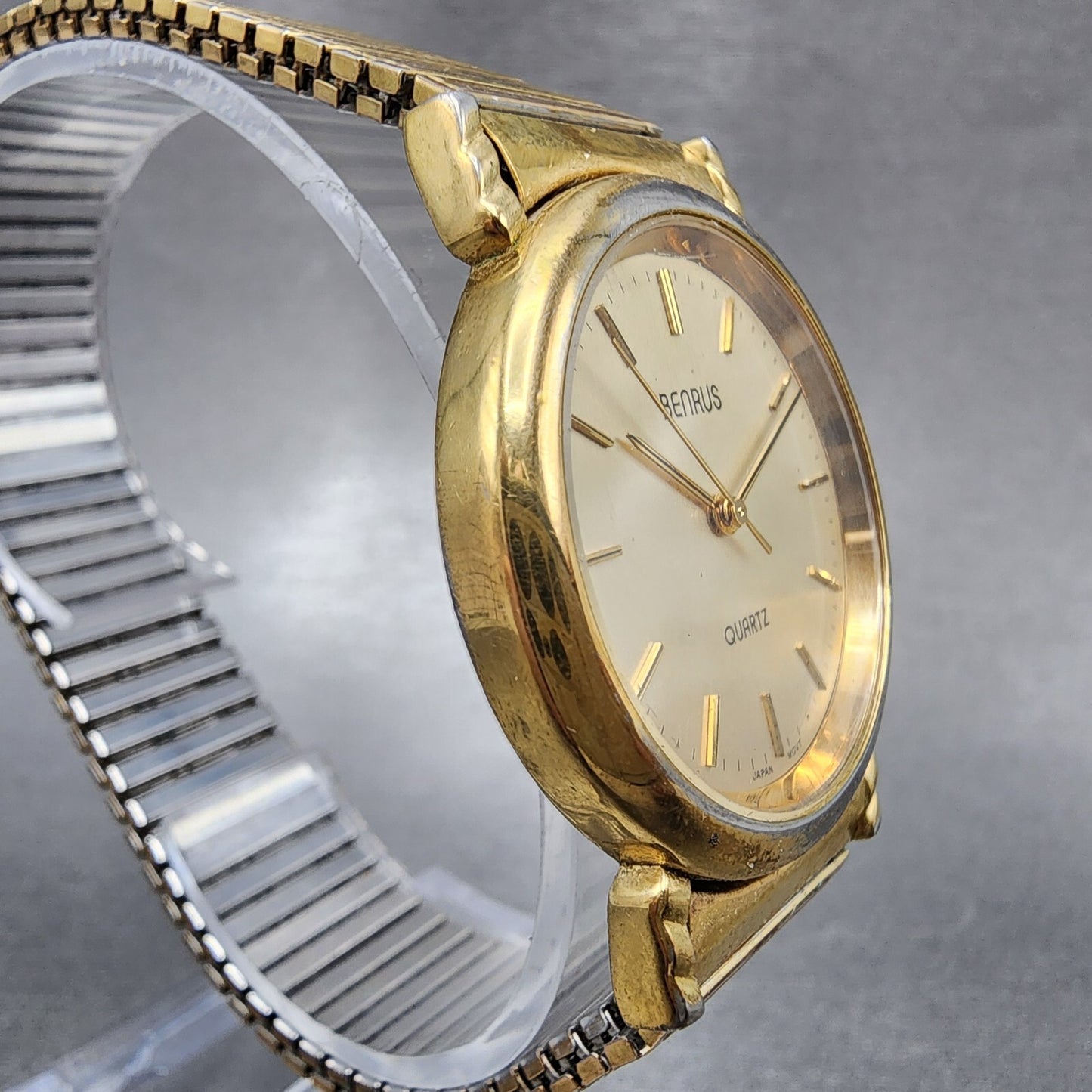 VTG Benrus Watch Men 32mm Champagne Dial Gold Tone Round New Battery