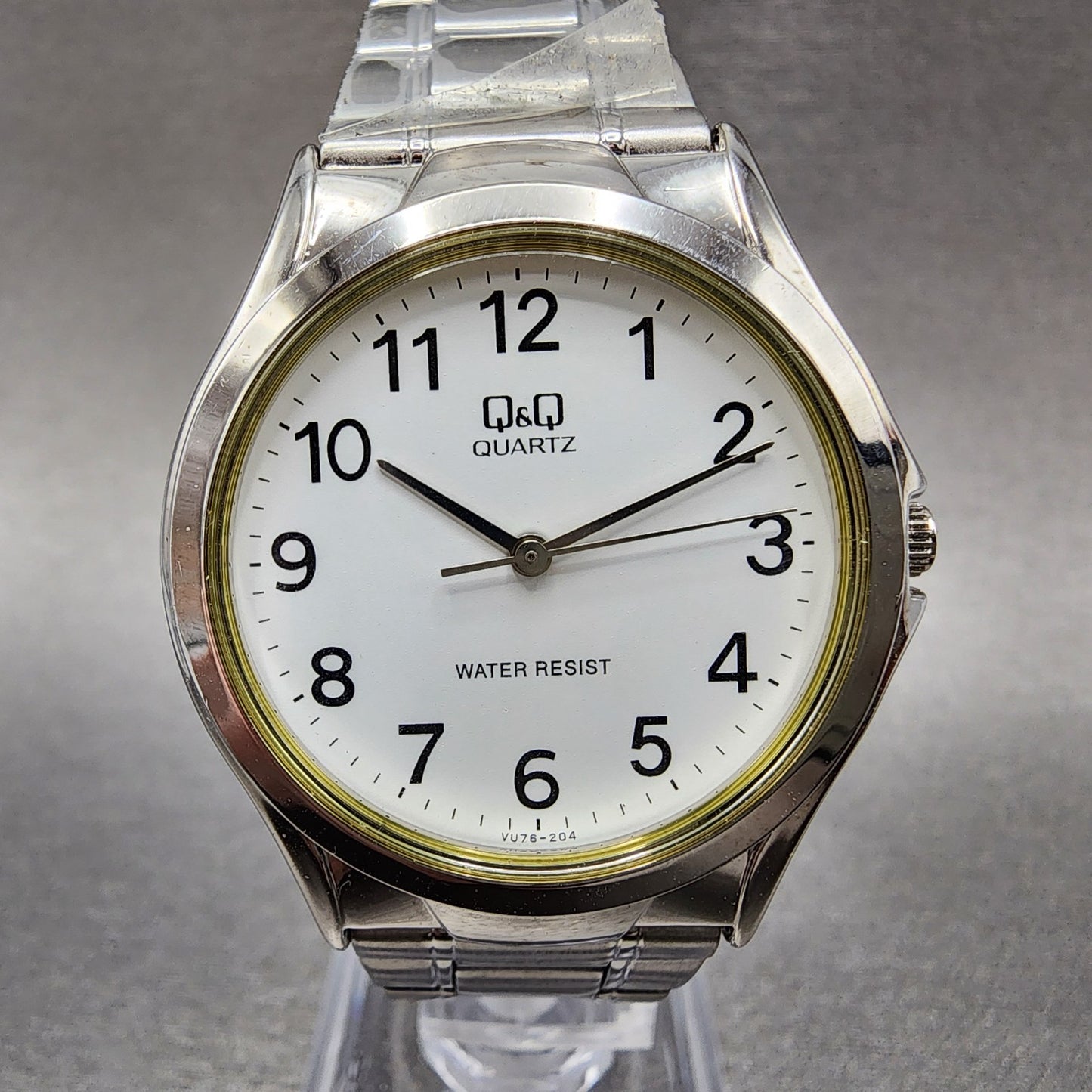 Citizen Q&Q Watch Men 34mm White Dial Silver Tone Vu76-204 New Battery