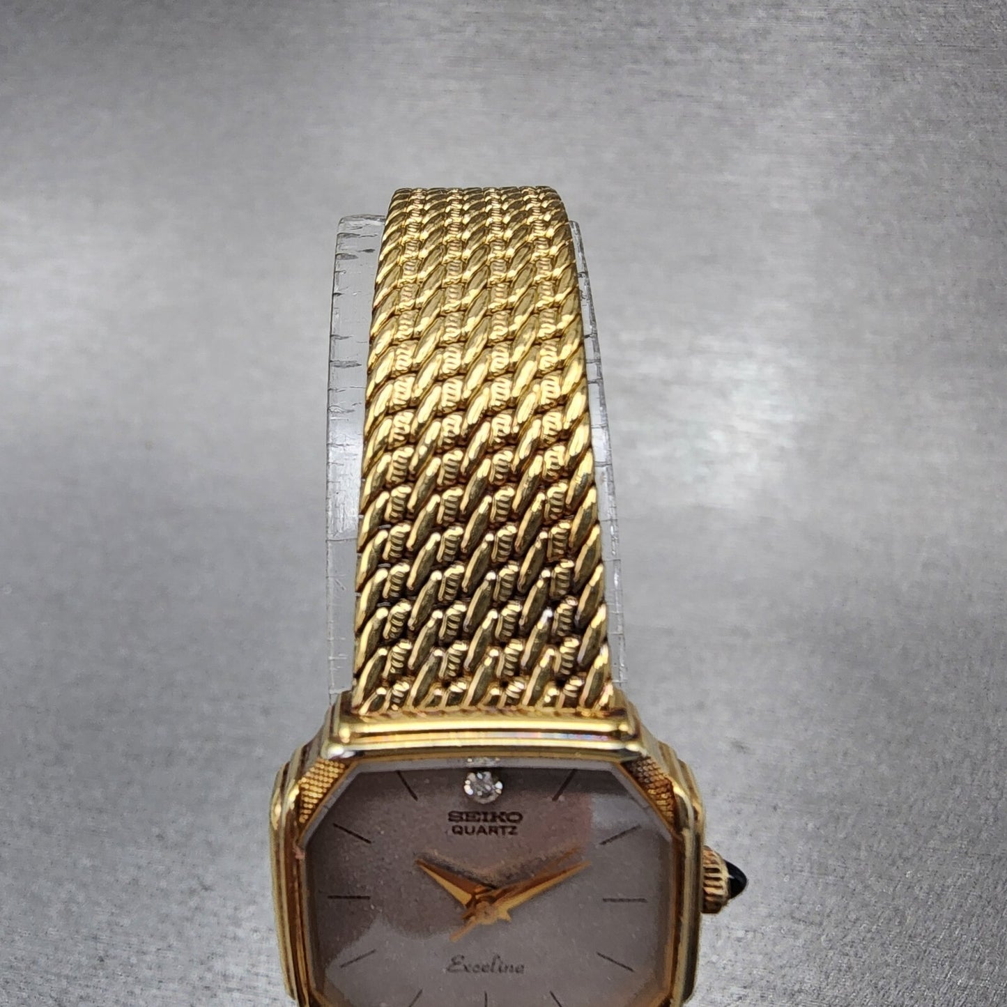Seiko Exceline Watch Women 20mm Gray Dial Gold Tone 1221-5080 New Battery