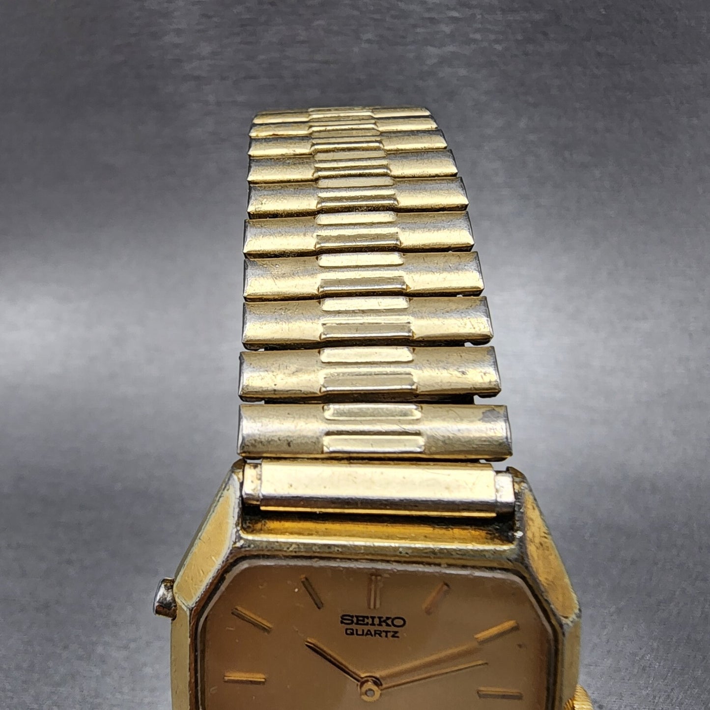 Seiko Analog Digital Watch Men 30mm Gold Dial Gold Tone Rectangle H448-5069 PART