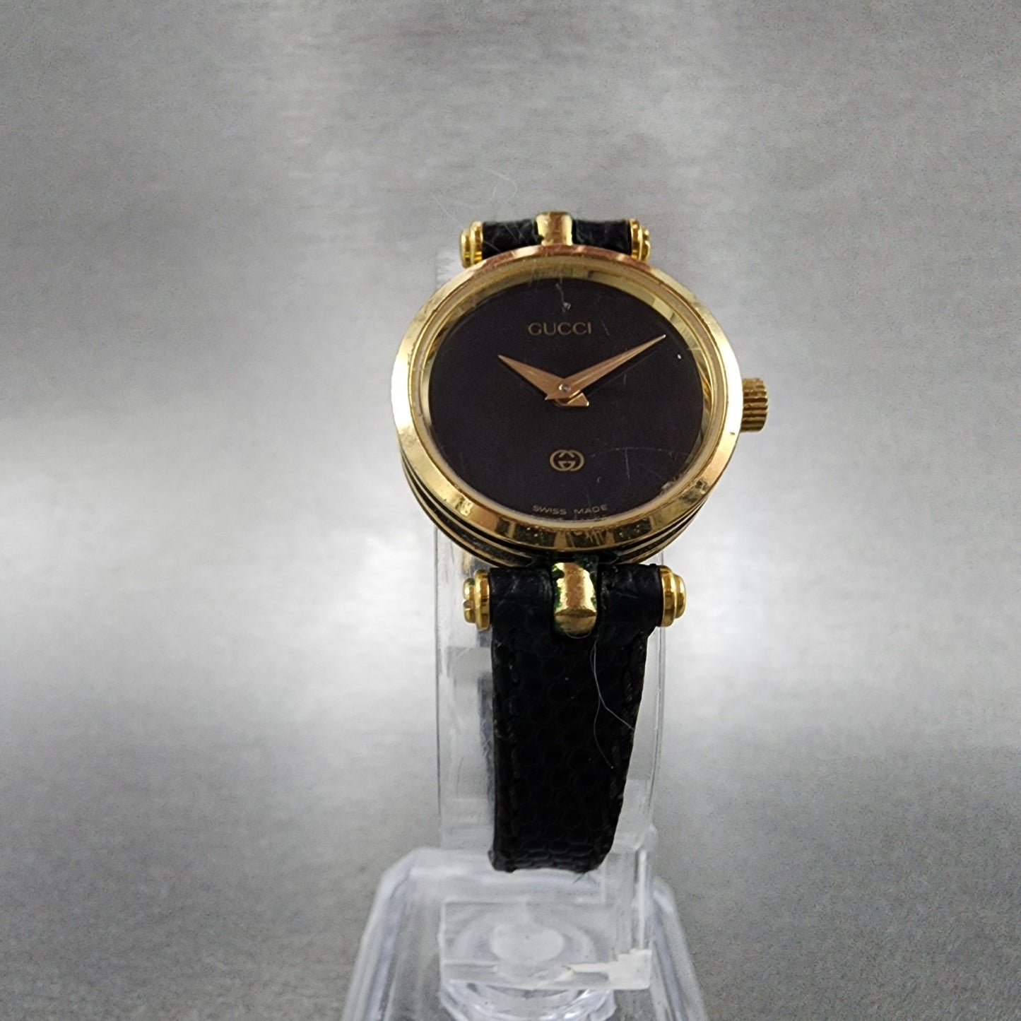 Gucci 2000L Watch Women 21mm Black Dial Gold Tone Round PARTS