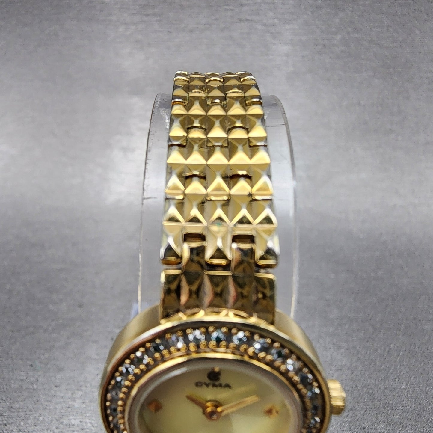 Cyma Watch Women 21mm MOP Dial Gold Tone Crystal bezel Round New Battery