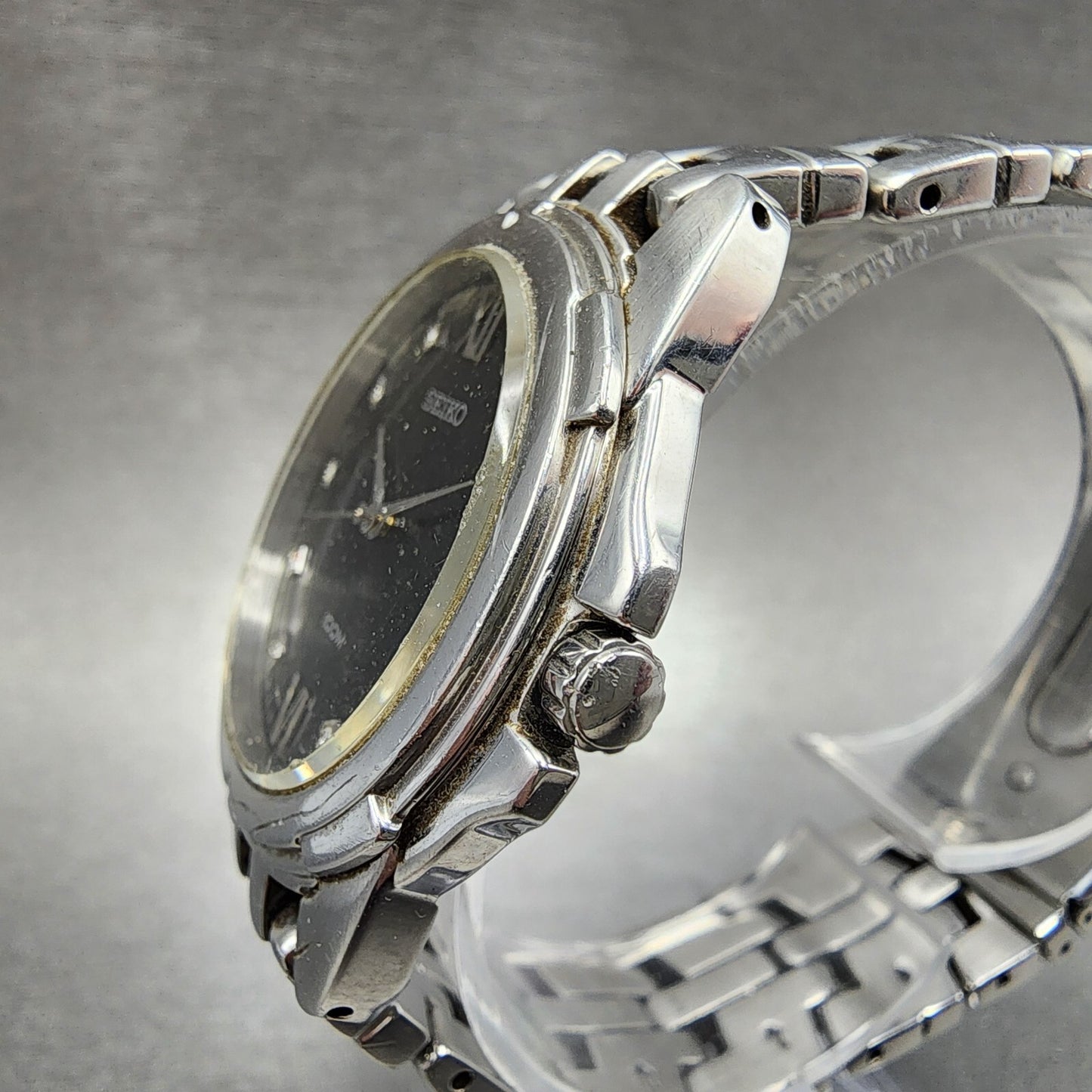 Seiko Watch Men 36mm Black Dial Silver Tone Date Round 7n42-0am0 New Battery