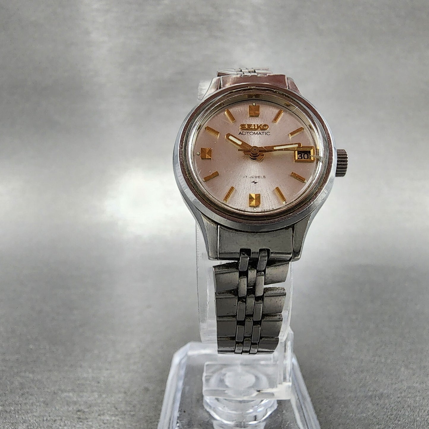 Seiko Automatic Watch Women 23mm Silver Dial Silver Tone Date 4205-0160 Runs