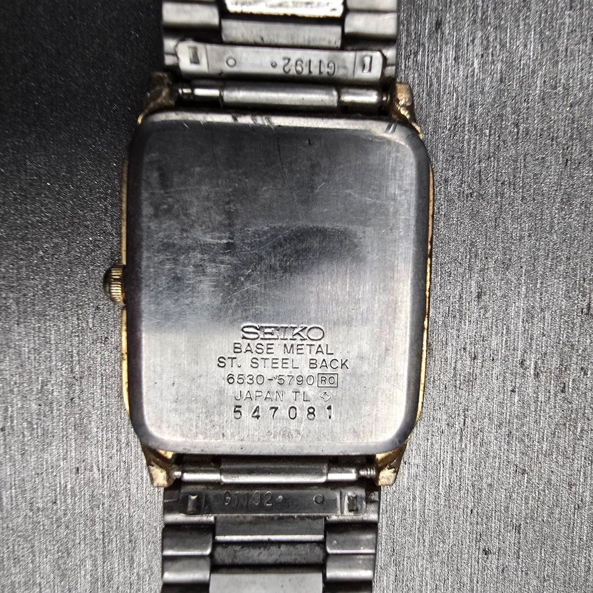 Seiko Watch Men 26mm Gold Dial Gold Rectangle 6530-5790 New Battery VTG10