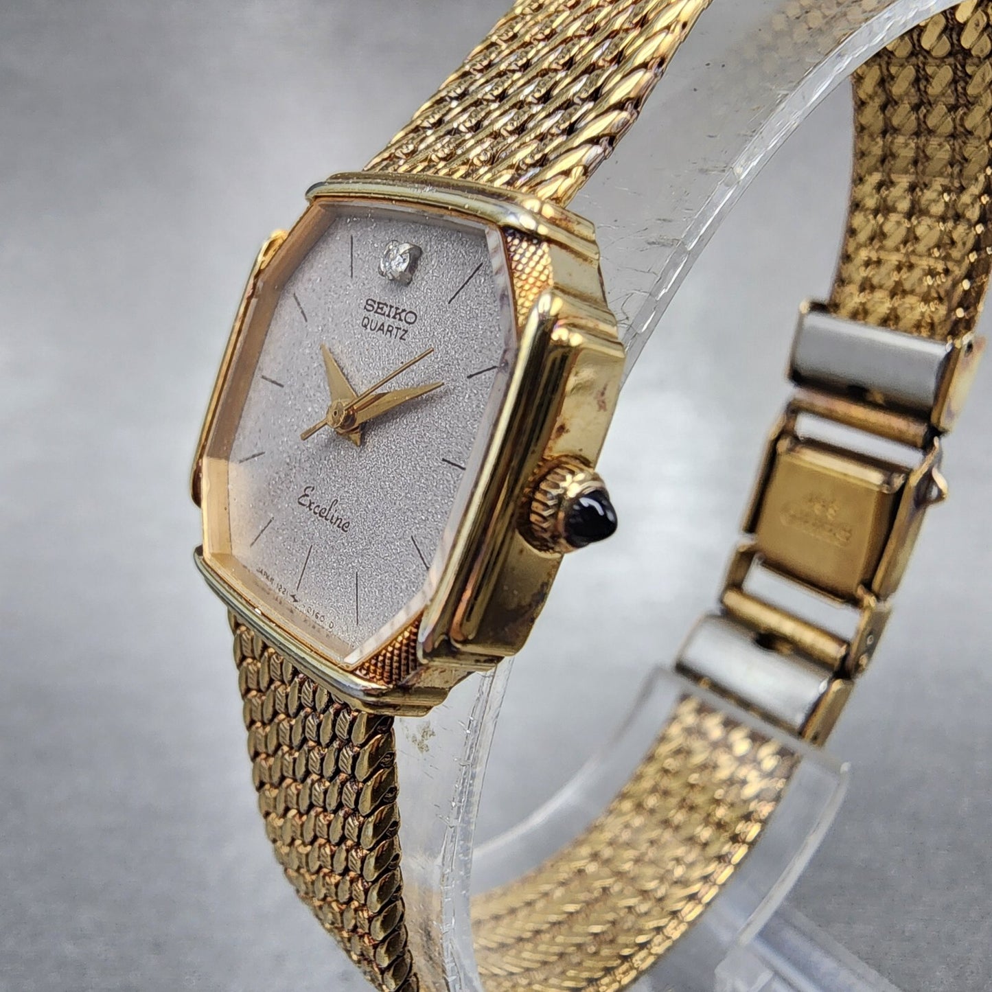 Seiko Exceline Watch Women 20mm Gray Dial Gold Tone 1221-5080 New Battery