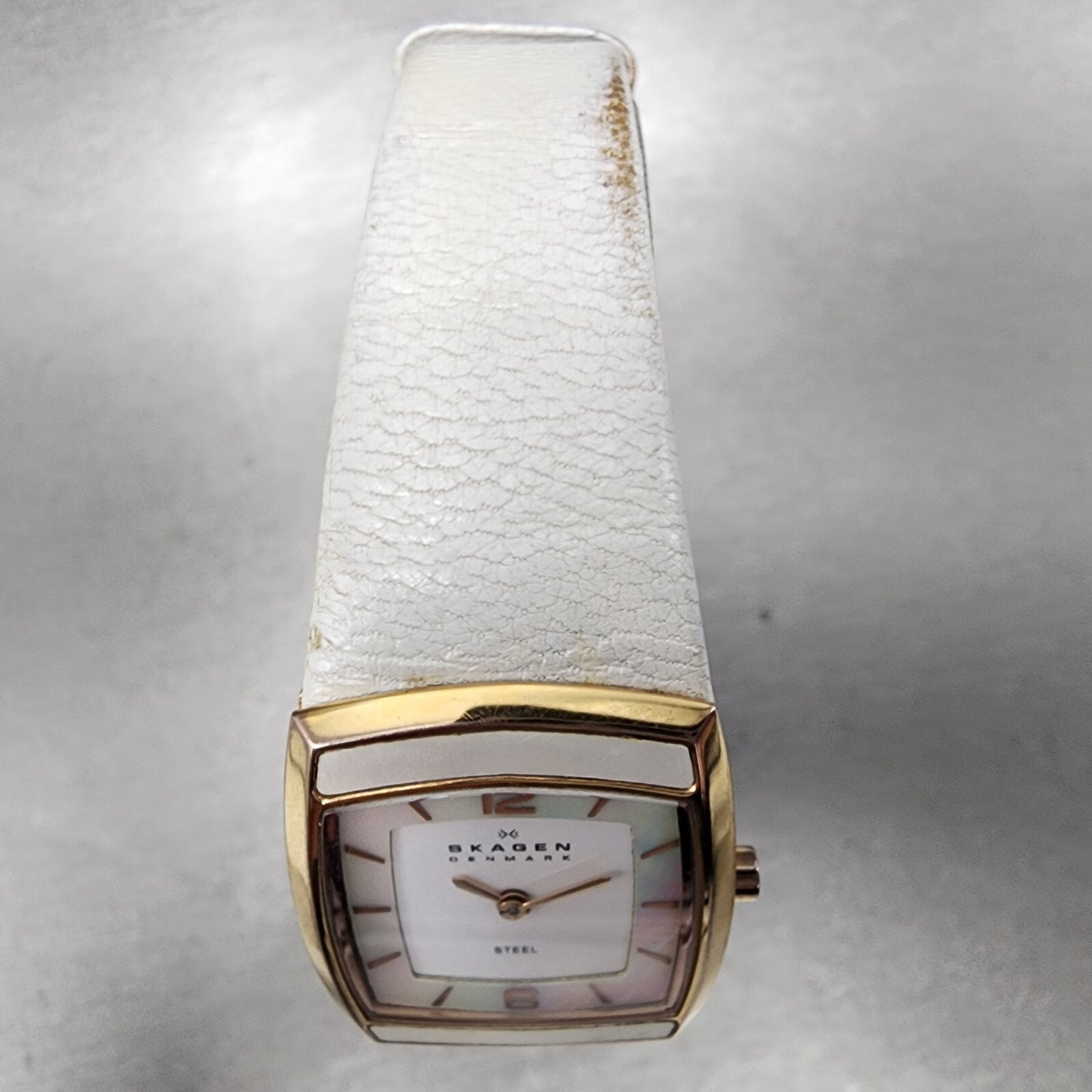 Skagen Tank Watch Women 24mm MOP White Rose Gold Tone Rectangle New Battery