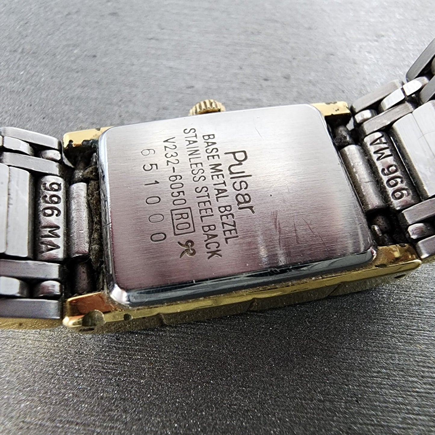 Pulsar Tank Watch Women 17mm MOP Dial Two Tone Rectangle V232-6050 New Battery