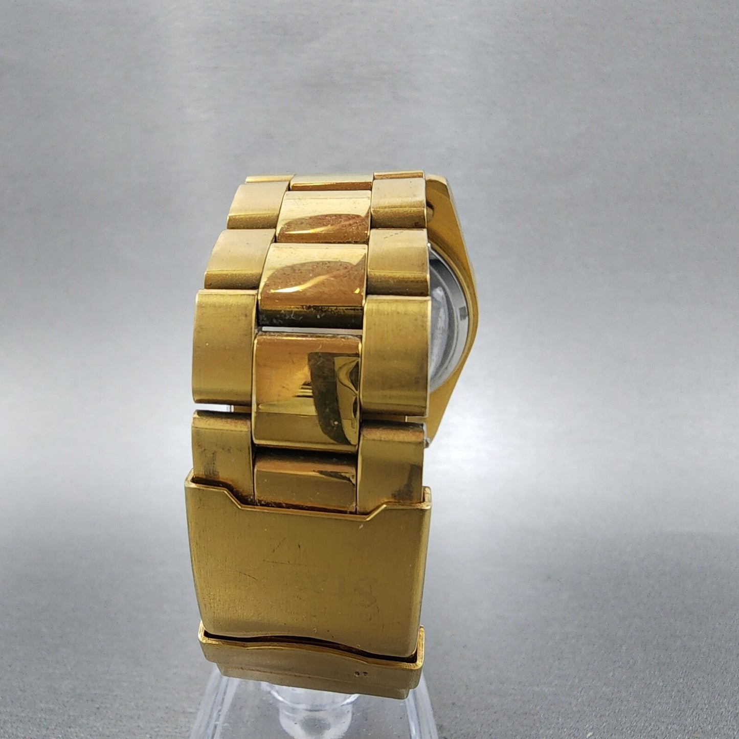 Stauer Watch Men 40mm Gold Foil Dial Gold Tone Daydate 24867 New Battery