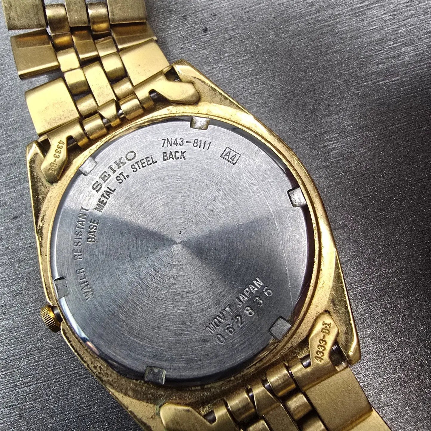 Seiko President Watch Men 36mm Black Dial Gold Tone Daydate 7N43-8111 New Batt10