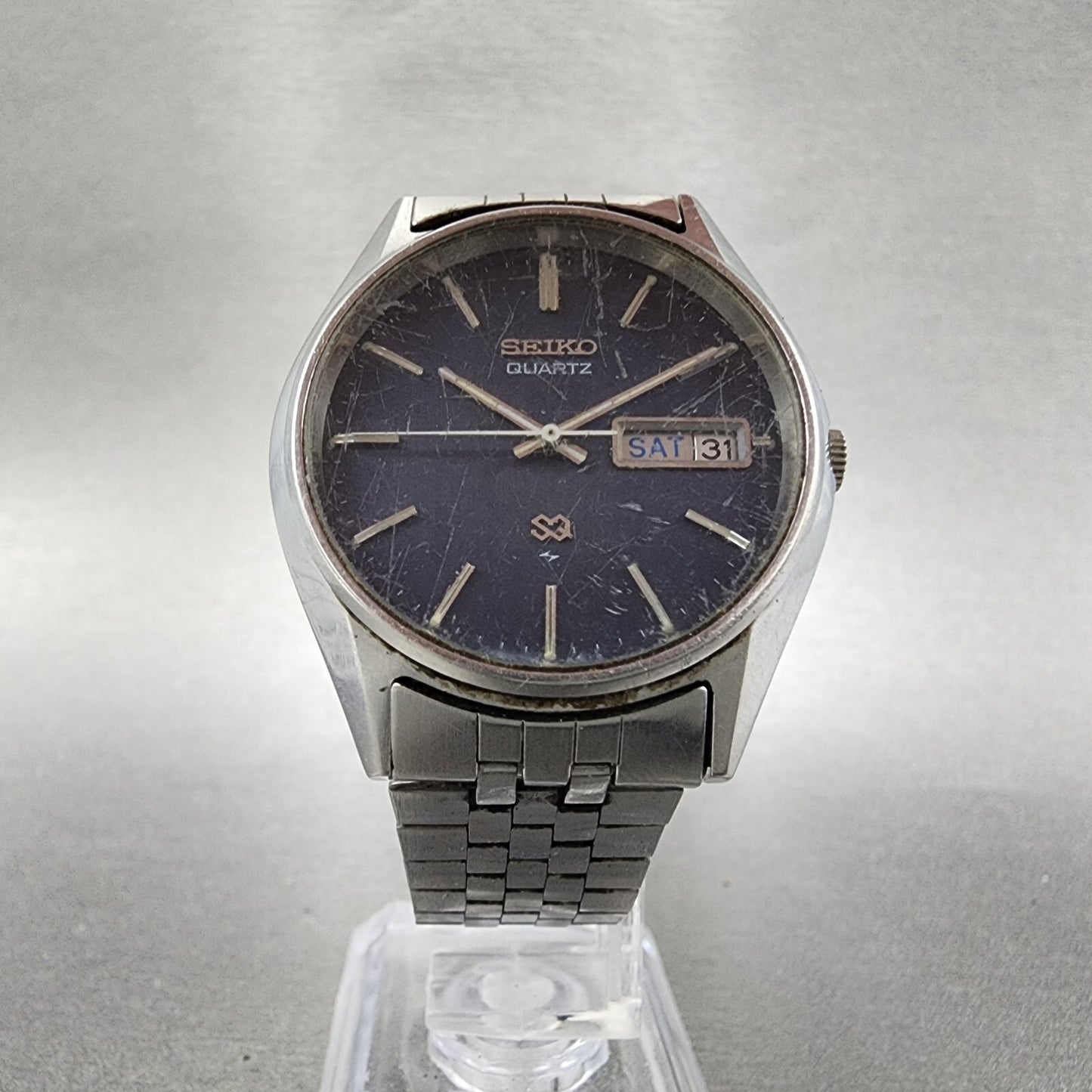 Seiko SQ Watch Men 35mm Black Dial Steel Daydate Round 7123-8460 PARTS