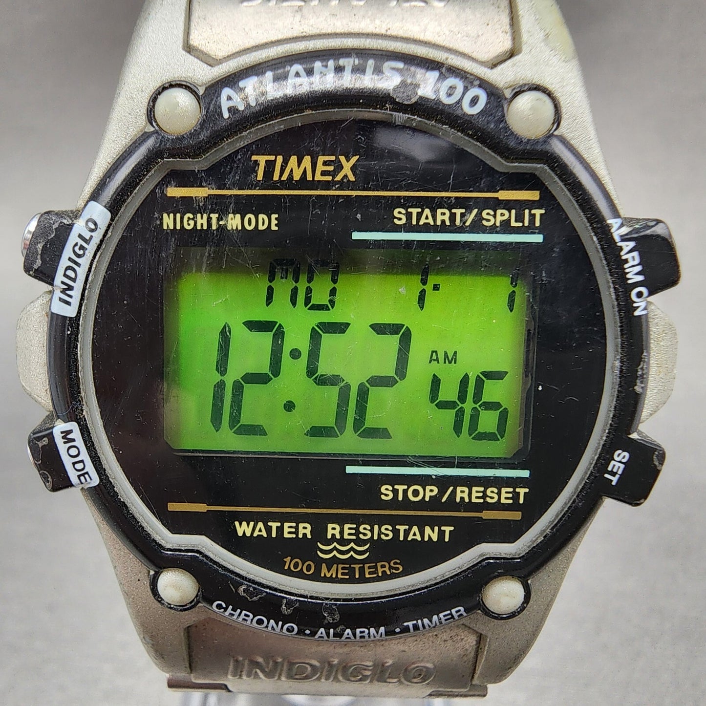 Timex Atlantis 100 Watch Men 40mm Digital Silver Black Tone Round New BatteryD67