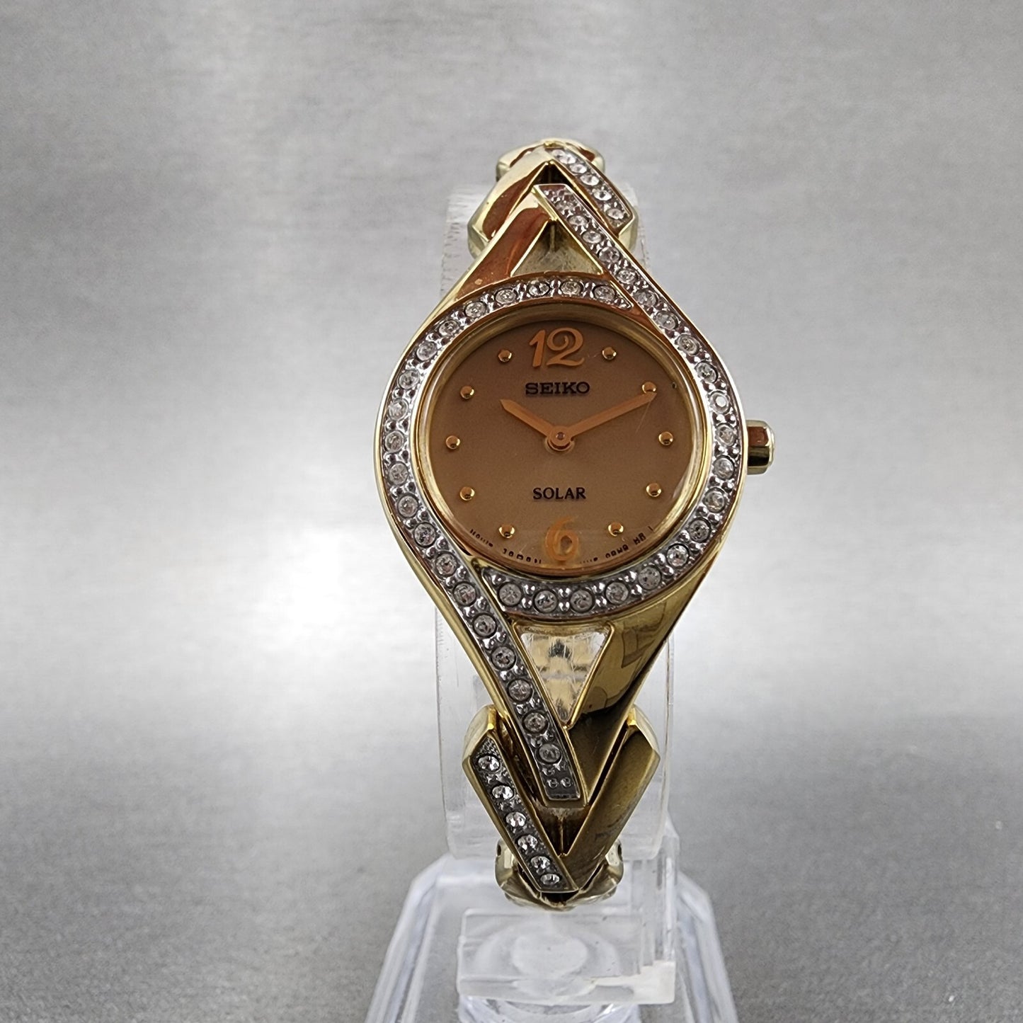 Seiko Solar Watch Women 22mm Champagne Dial Gold Tone Round V115-0AP0 Runs