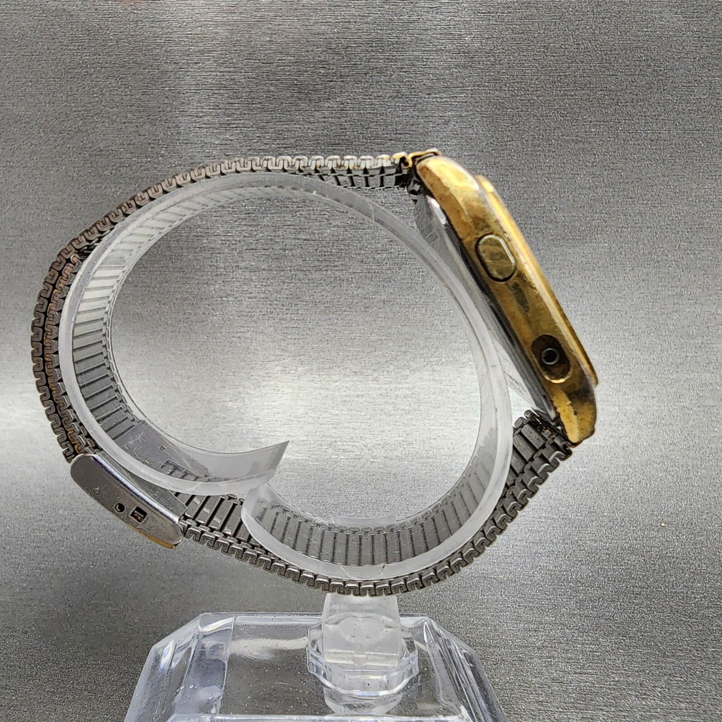 Seiko Analog Digital Watch Men 31mm Gold Dial Gold Tone Rectangle H357-5029 PART
