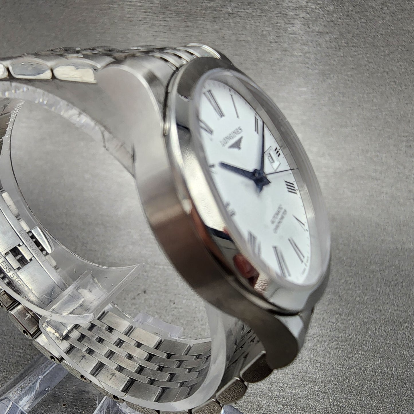 Longines Record Automatic Watch Women 30mm White Dial Steel Date Chronometer