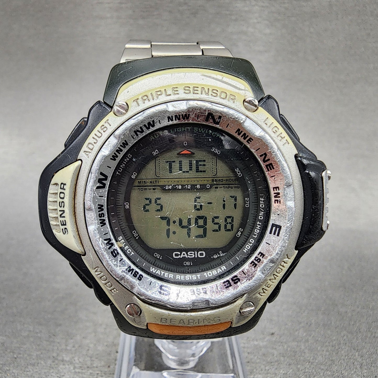 Casio ProTrek PRT-41 Watch Men 50mm Digital Black Tone Triple Sensor New Battery