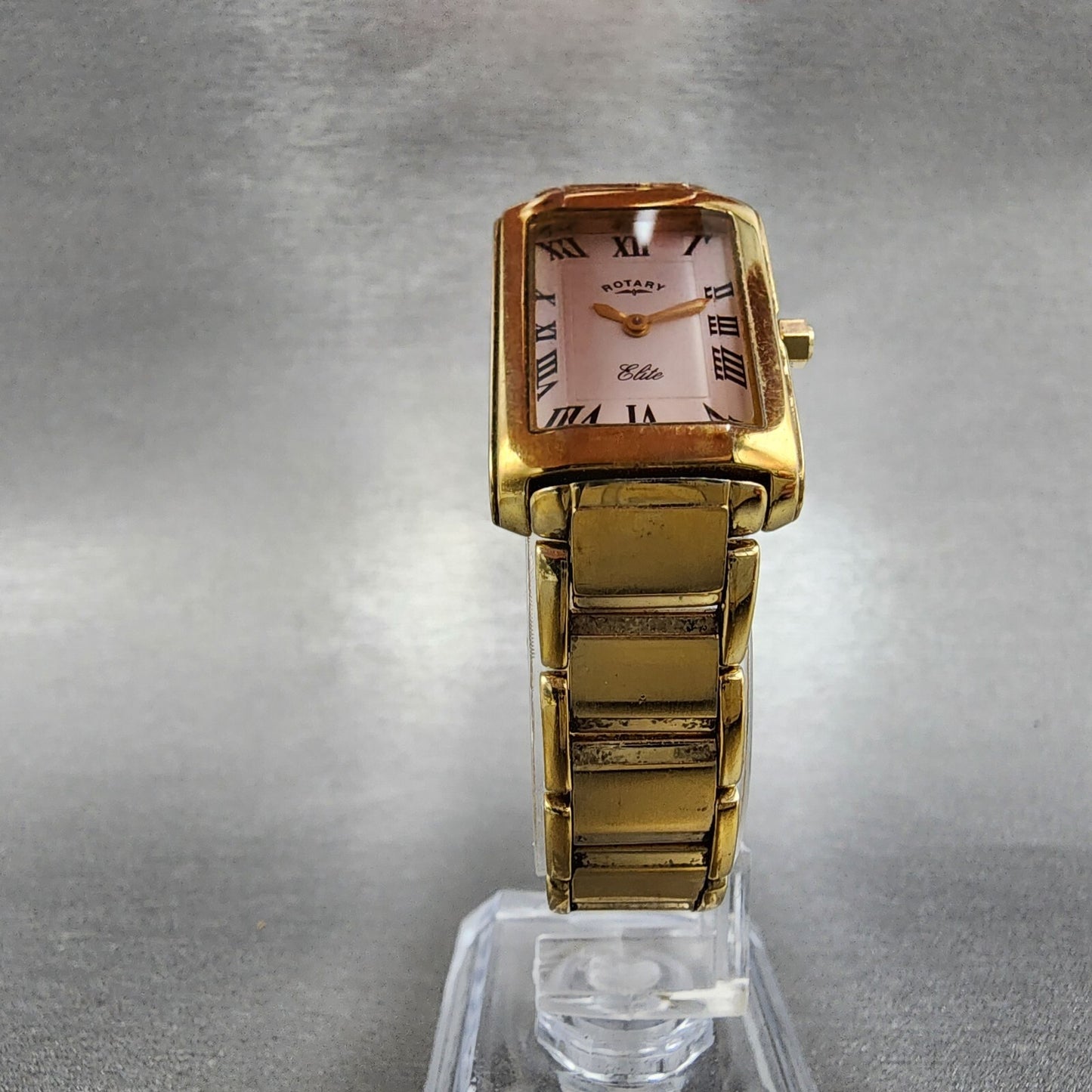 Rotary Elite Tank Watch Women 20mm White Dial Gold Tone Rectangle New Battery