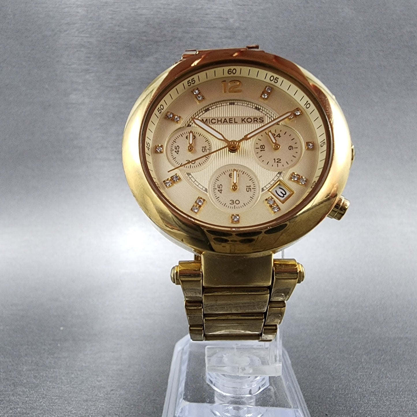 Michael Kors Parker Watch Women 39mm Champagne Dial Gold Tone Chronograph NewBat