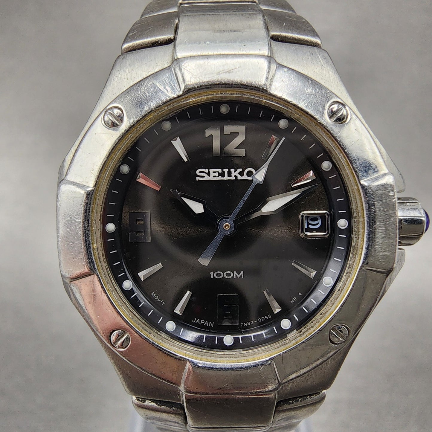 Seiko Watch Women 26mm Black Dial Silver Tone Date Round 7N82-0BE0 New Battery