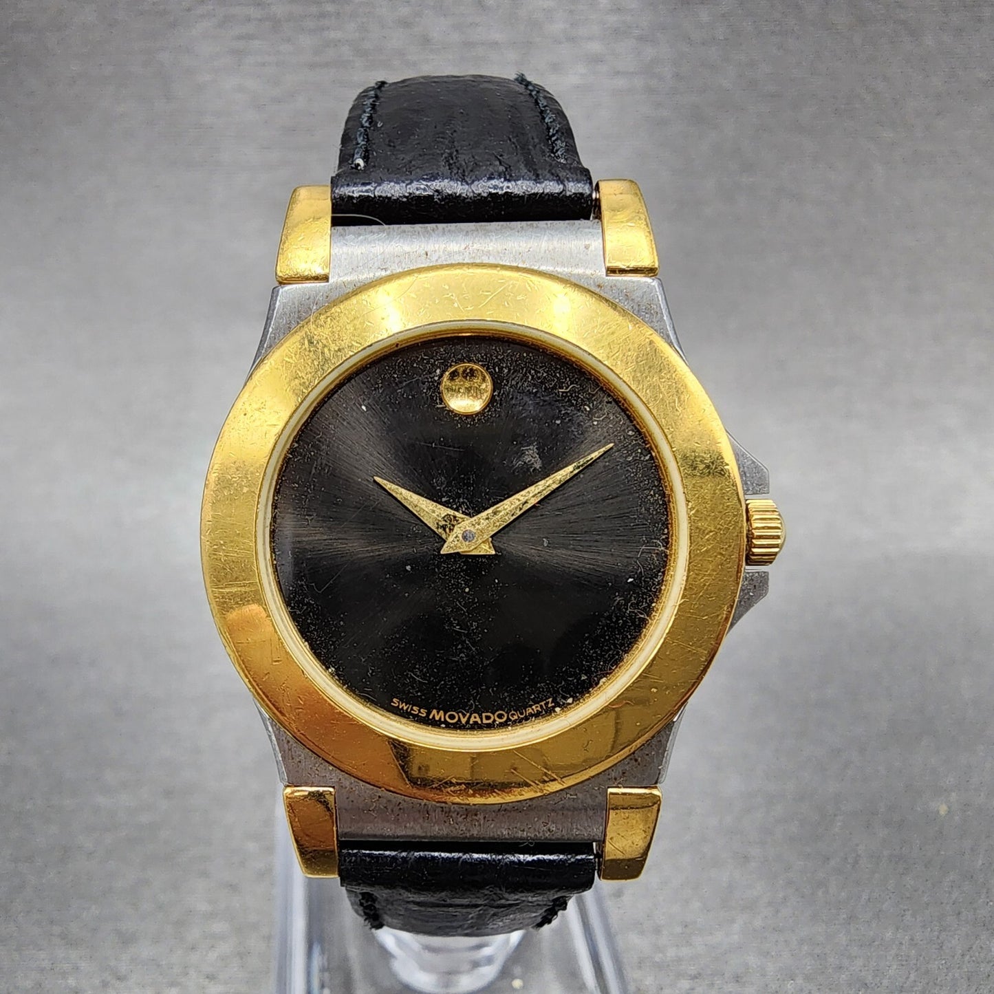 Movado Museum Watch Women 28mm Black Dial Two Tone Round NO Crystal New Battery