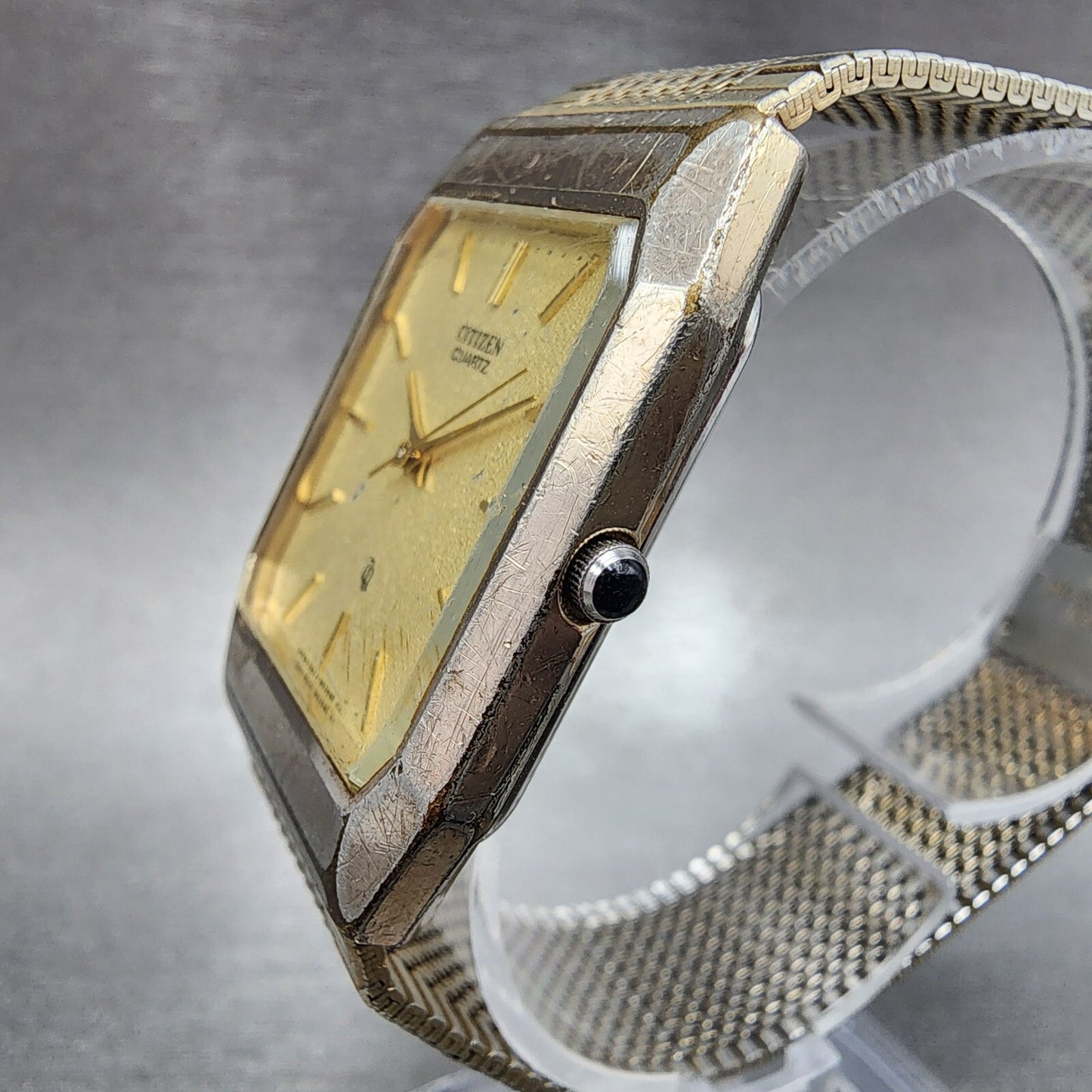 Citizen CQ Tank Watch Men 27mm Champagne Dial Silver Tone Rectangle New Battery