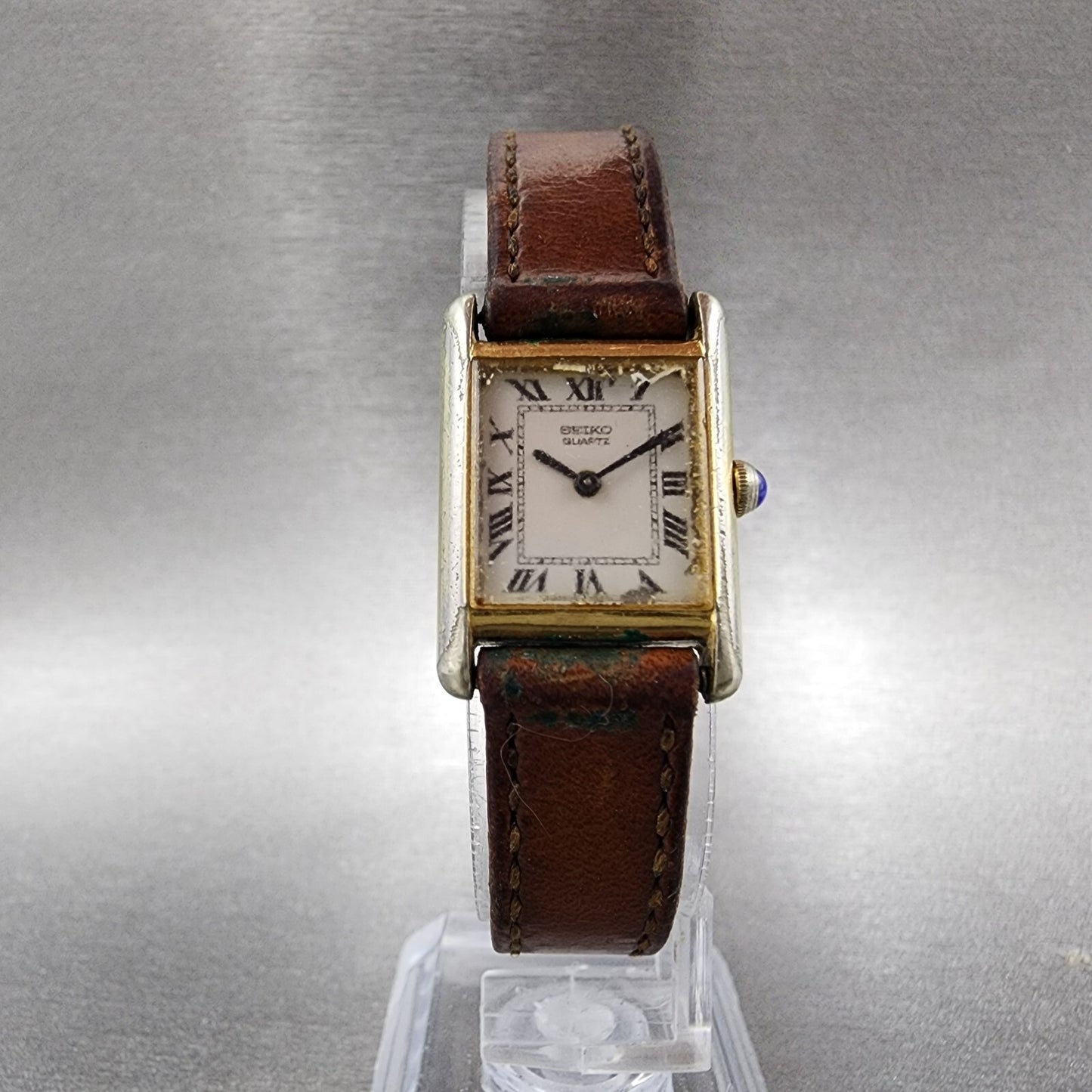 Seiko Tank Watch Women 17mm White Dial Gold Tone Rectangle READ!!!!! New Battery