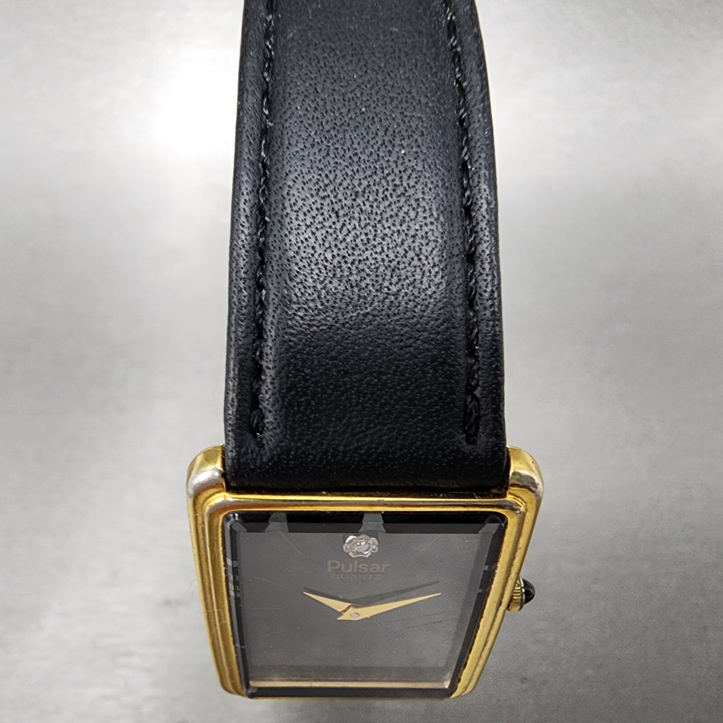 Pulsar Tank Watch Men 24mm Black Dial Gold Tone Rectangle V320-5059 New Batt