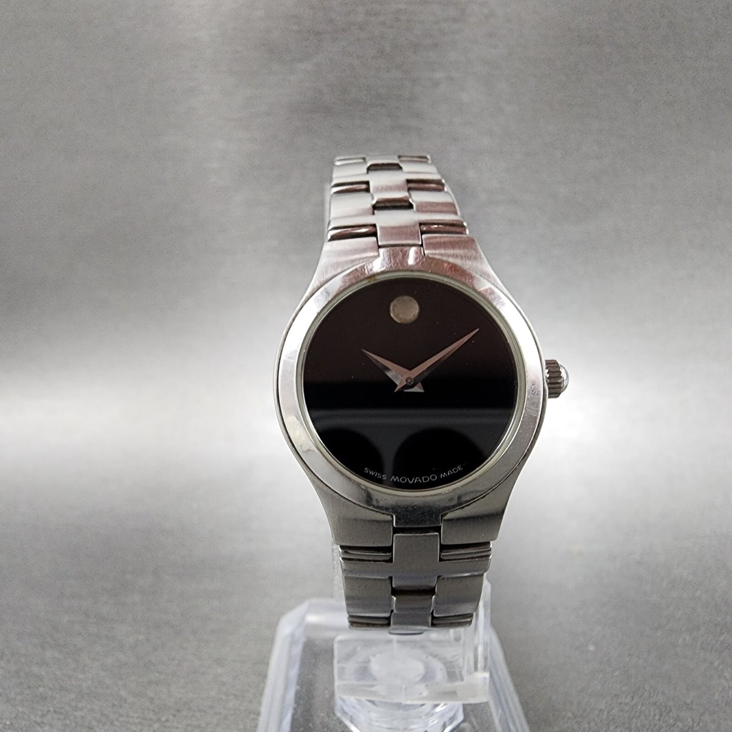 Movado Juro Watch Women 24mm Black Dial Steel Round 84 E4 1844 New Battery
