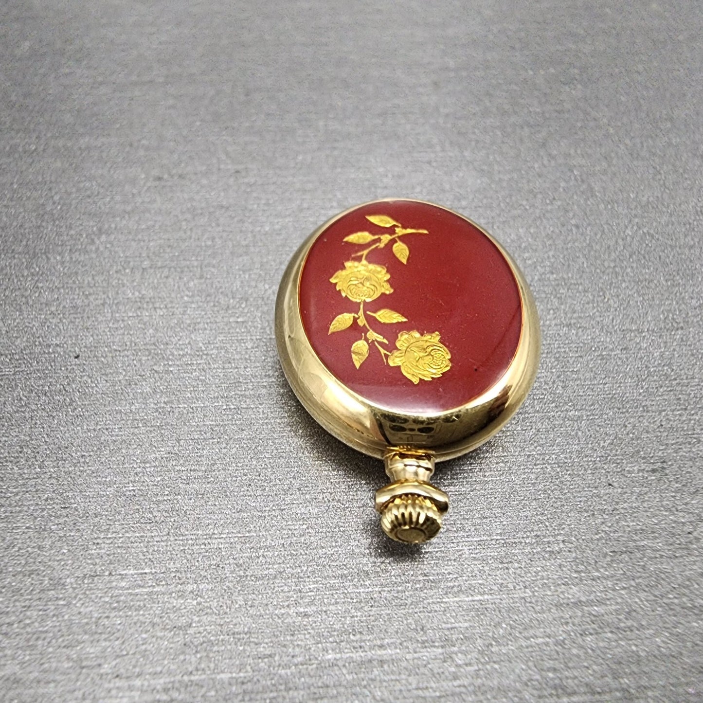 Bucherer Q Pendant Watch Women 20mm Gold Dial Gold Tone Oval New Battery